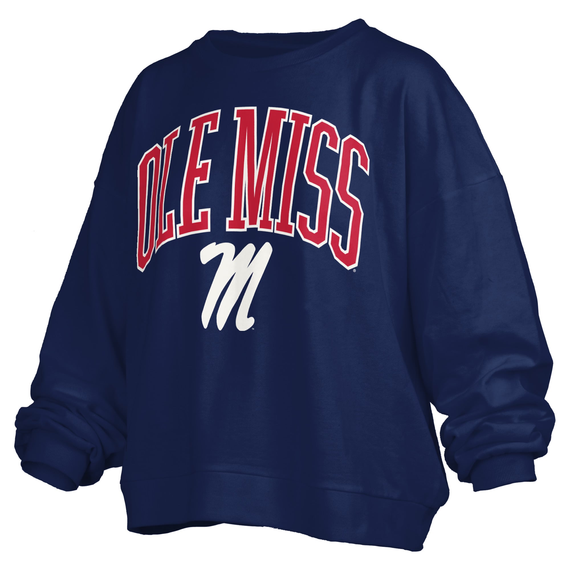 Sweat-shirt polaire oversize Pressbox bleu marine Ole Miss Rebels Janise avec logo sur l'arche, pour femme