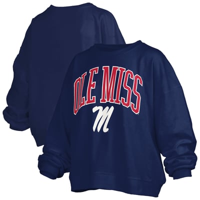 Sweat-shirt polaire oversize Ole Miss Rebels Pressbox pour femme, modèle Janise Arch Over Logo - Bleu marine