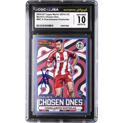 Charalampos Kostoulas Olympiacos Autographed 2024-25 Topps Merlin UEFA CC Merlin's Chosen One #MC-9 CGC Authenticated 10/10 Rookie Card