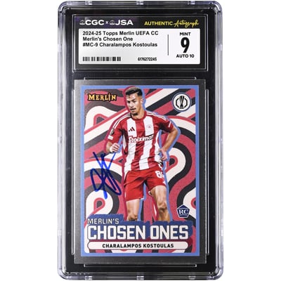 Charalampos Kostoulas Olympiacos Autographed 2024-25 Topps Merlin UEFA CC Merlin's Chosen One #MC-9 CGC Authenticated 9/10 Rookie Card