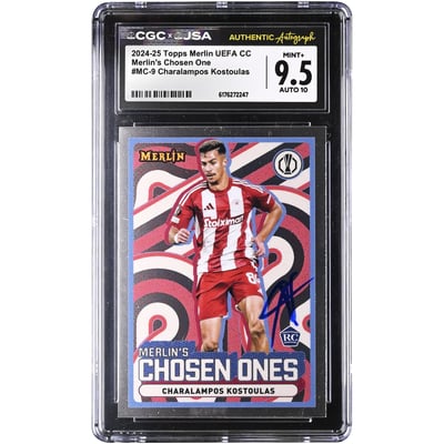 Charalampos Kostoulas Olympiacos Autographed 2024-25 Topps Merlin UEFA CC Merlin's Chosen One #MC-9 CGC Authenticated 9.5/10 Rookie Card