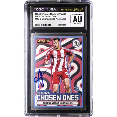 Charalampos Kostoulas Olympiacos Autographed 2024-25 Topps Merlin UEFA CC Merlin's Chosen One #MC-9 CGC Authenticated Auto 10 Rookie Card