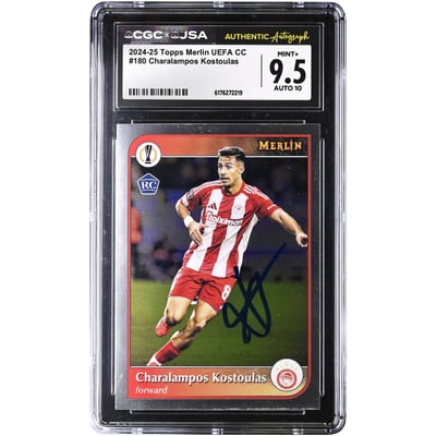 Charalampos Kostoulas Olympiacos Autographed 2024-25 Topps Merlin UEFA CC #180 CGC Authenticated 9.5/10 Rookie Card