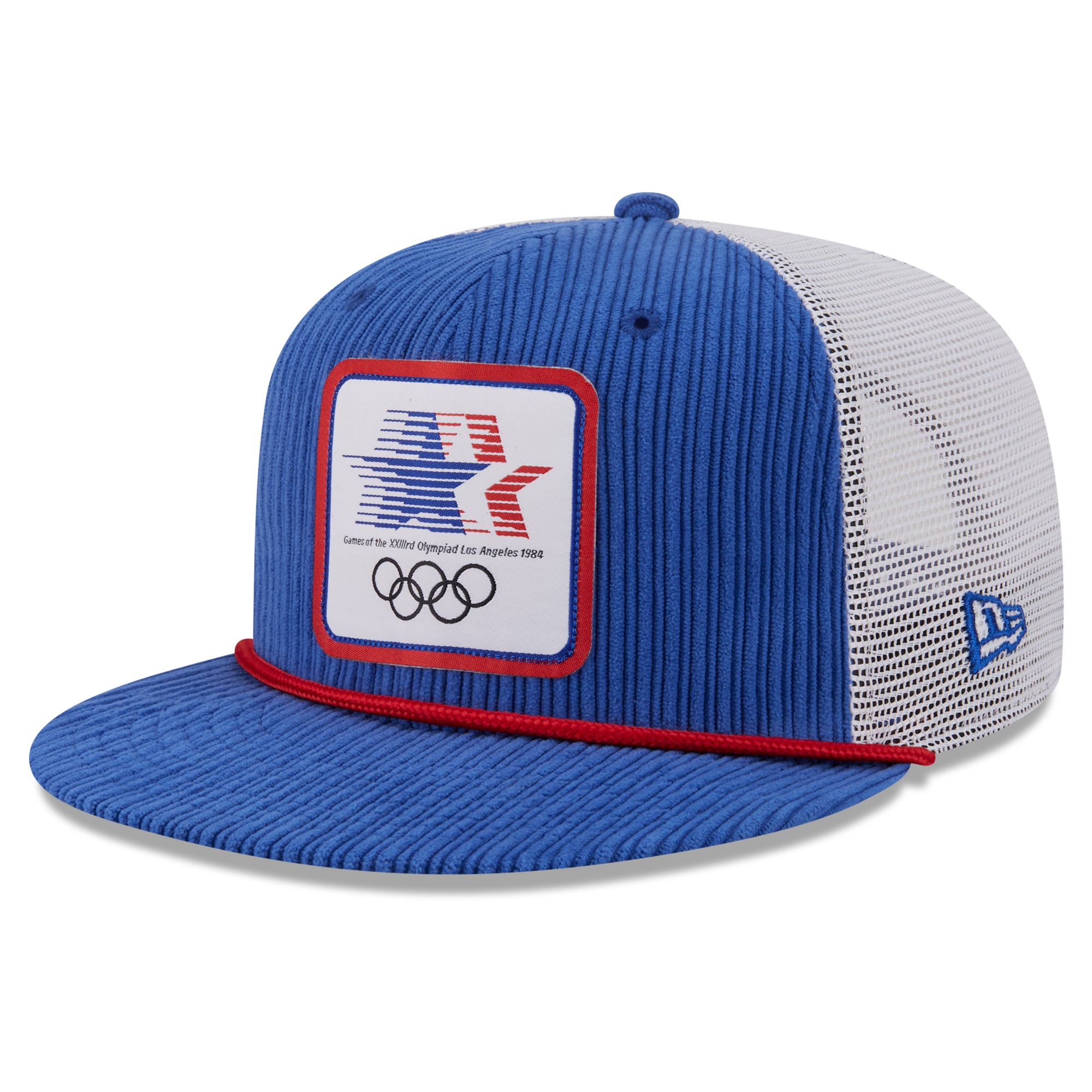Casquette trucker New Era LA84 Rope 9FIFTY pour homme, bleu roi/blanc, édition limitée Jeux Olympiques