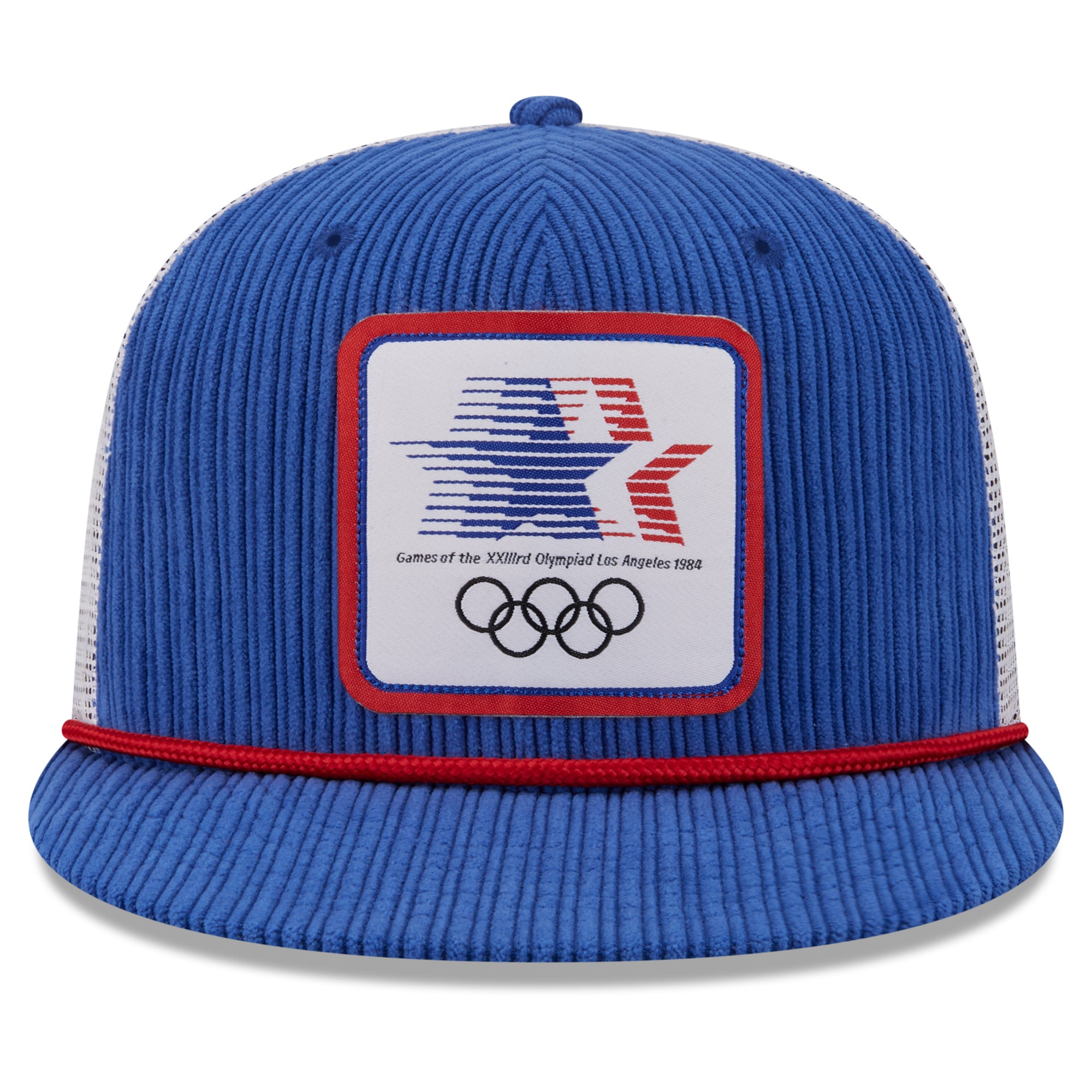 Casquette trucker New Era LA84 Rope 9FIFTY pour homme, bleu roi/blanc, édition limitée Jeux Olympiques