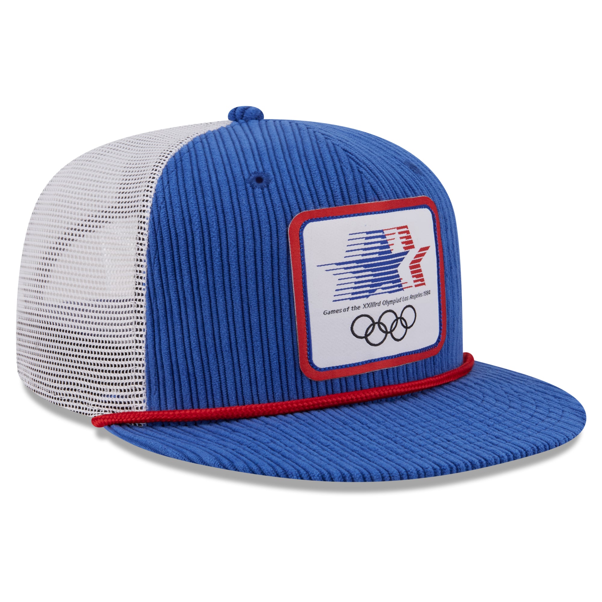 Casquette trucker New Era LA84 Rope 9FIFTY pour homme, bleu roi/blanc, édition limitée Jeux Olympiques