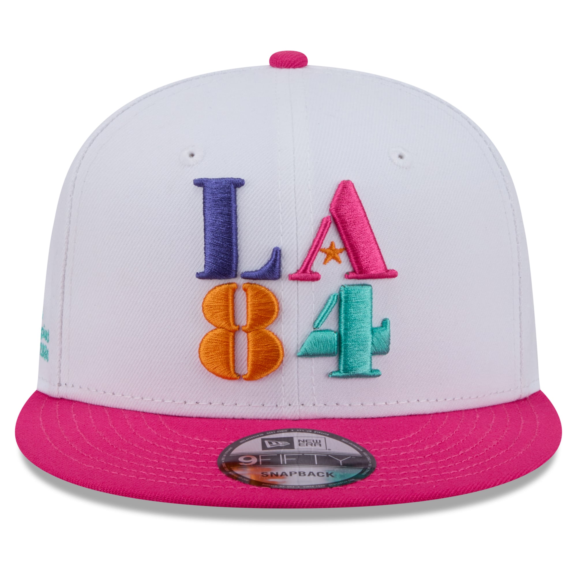 Casquette snapback New Era LA84 9FIFTY pour homme, blanche et rose, édition Jeux Olympiques