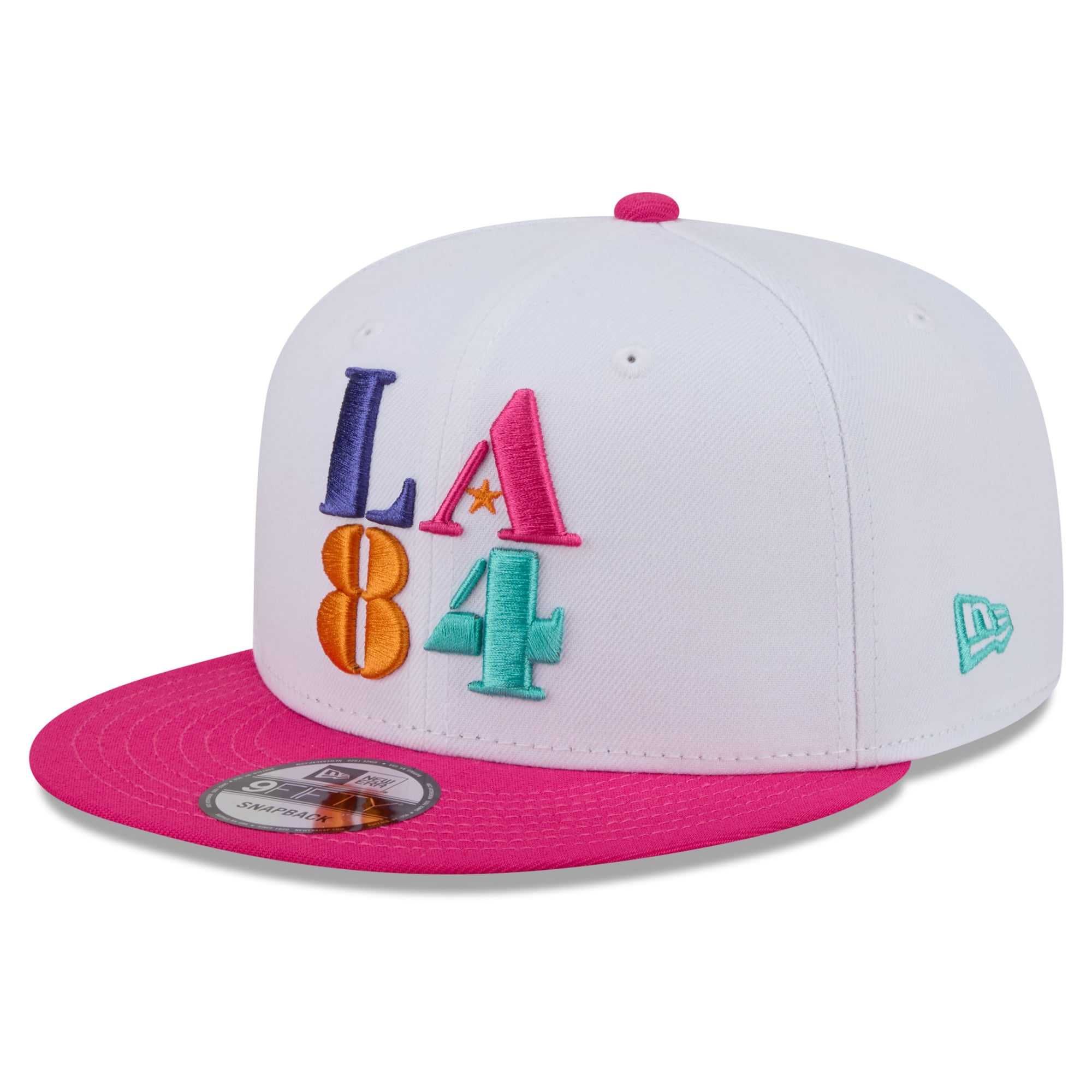 Casquette snapback New Era LA84 9FIFTY pour homme, blanche et rose, édition Jeux Olympiques