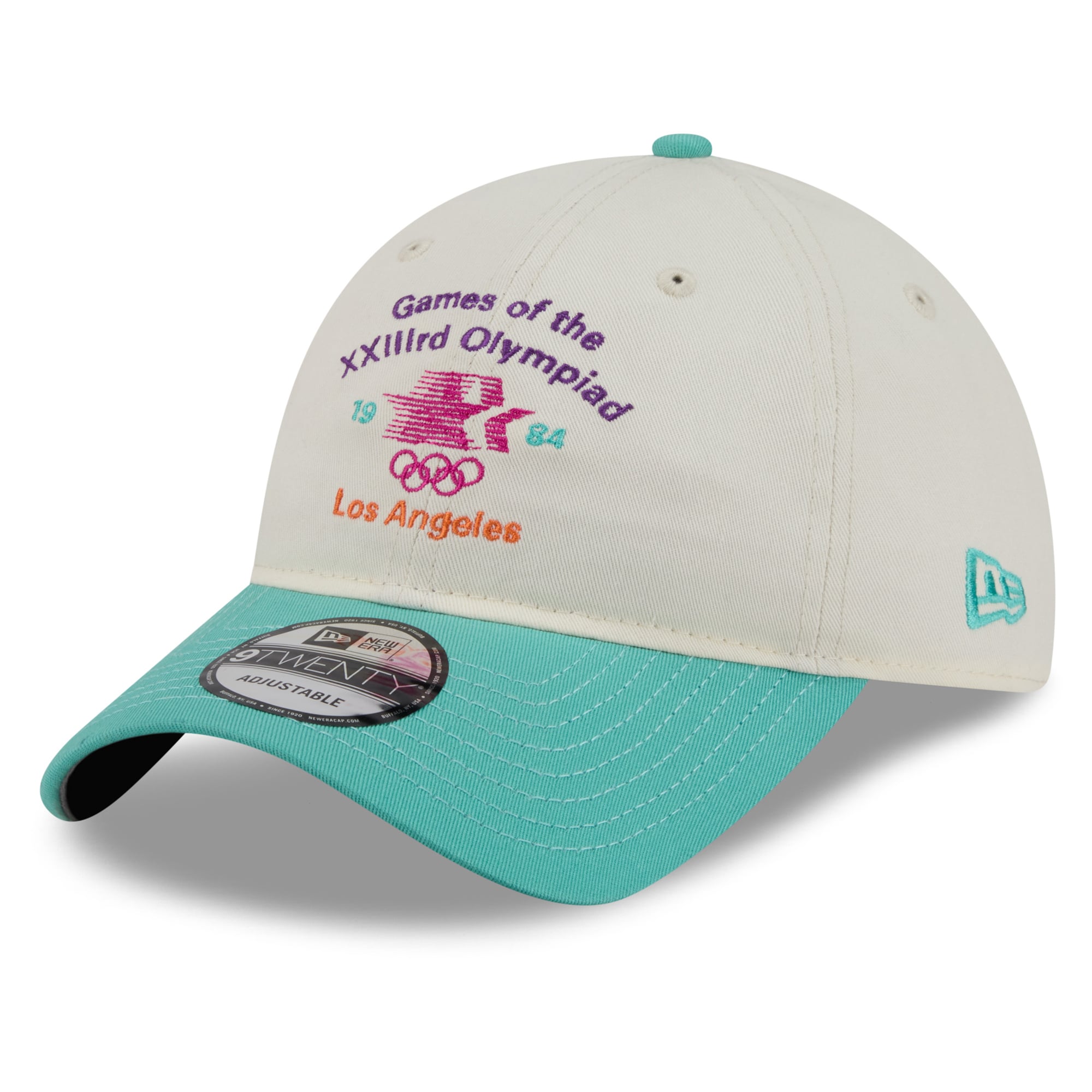 Casquette ajustable New Era blanche et turquoise Jeux Olympiques LA84 9TWENTY pour homme