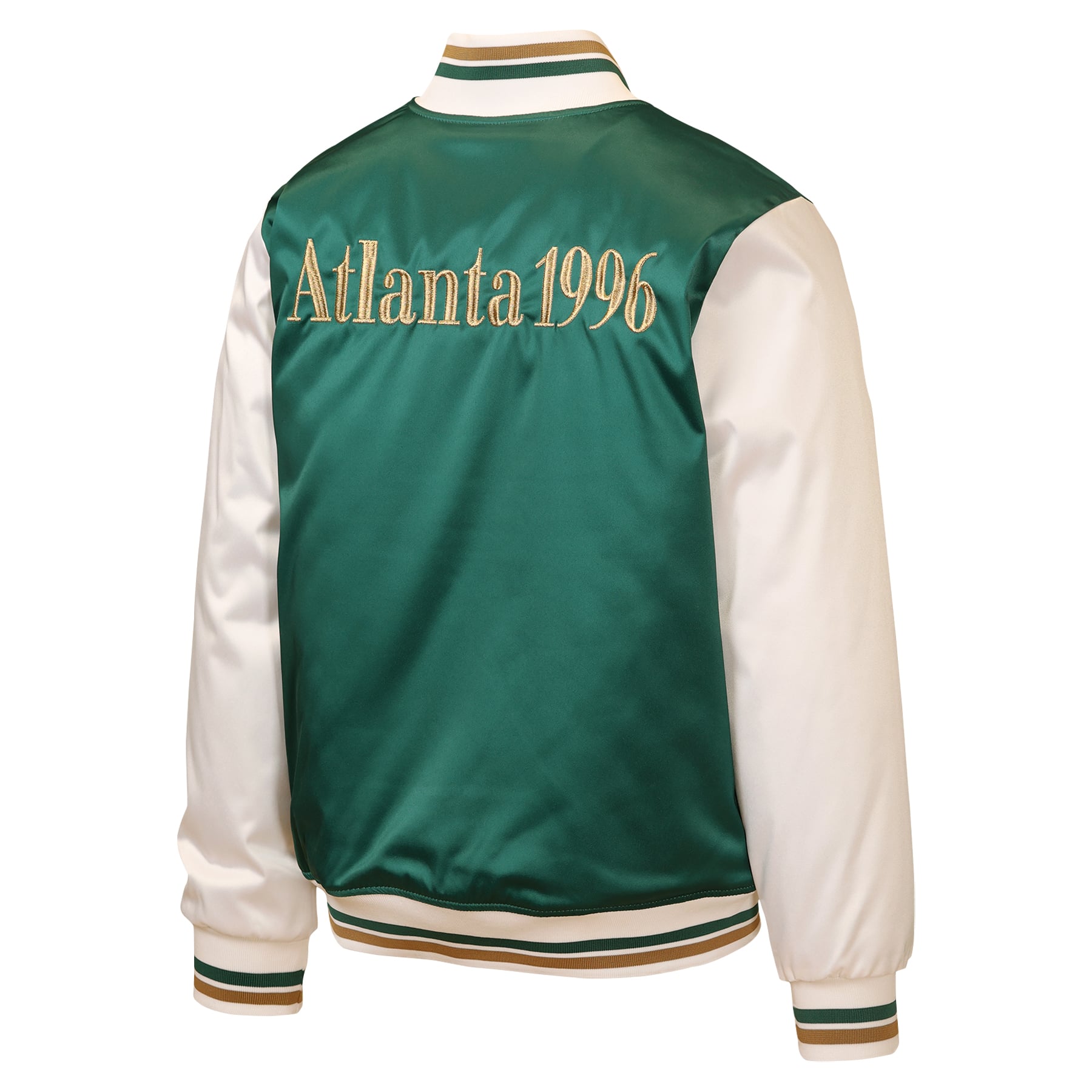 Veste bomber en satin vert/crème à boutons-pression pour homme Outerstuff, édition spéciale Jeux olympiques d'été d'Atlanta 1996