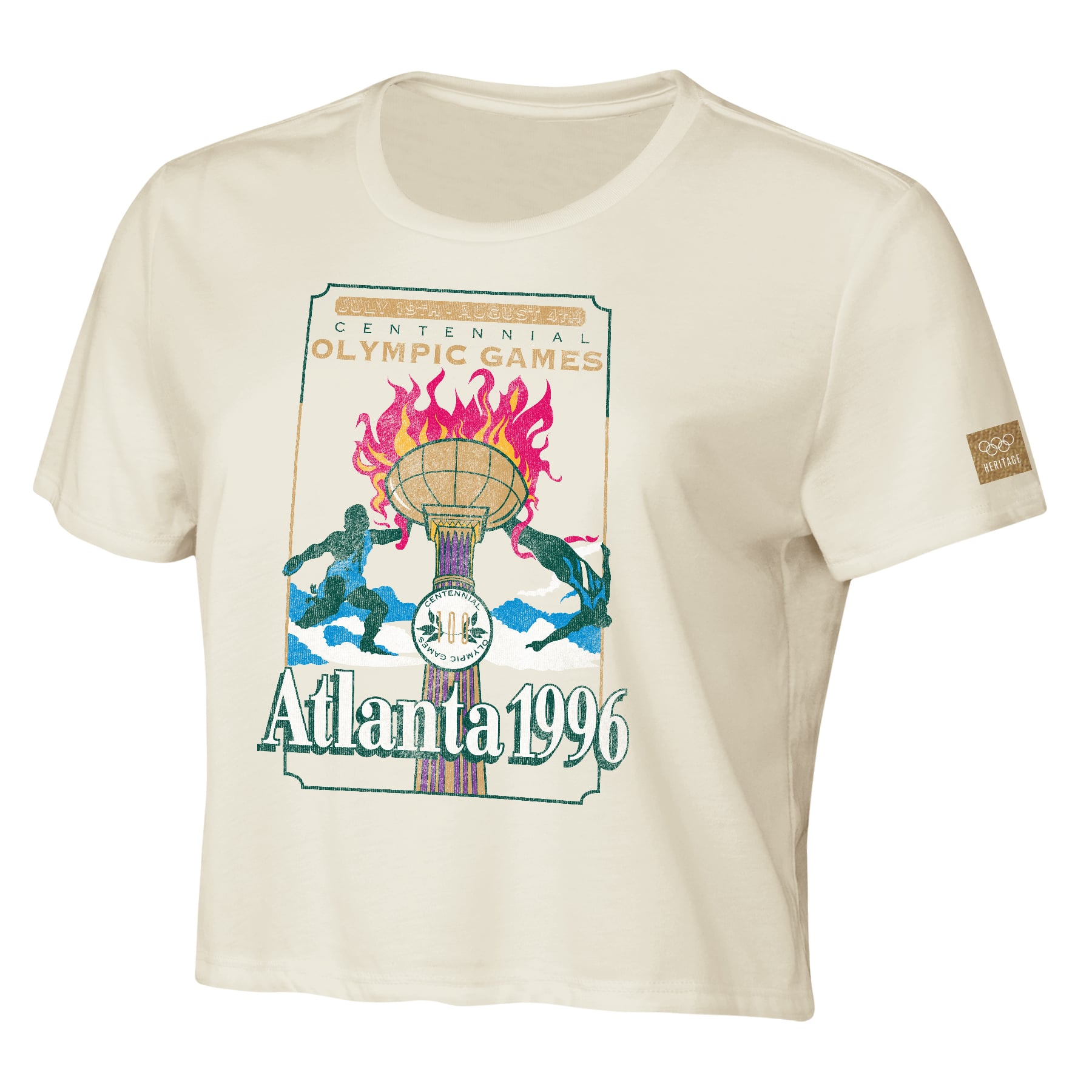T-shirt court Outerstuff Cream pour femme, ambiance centenaire des Jeux olympiques d'été d'Atlanta 1996