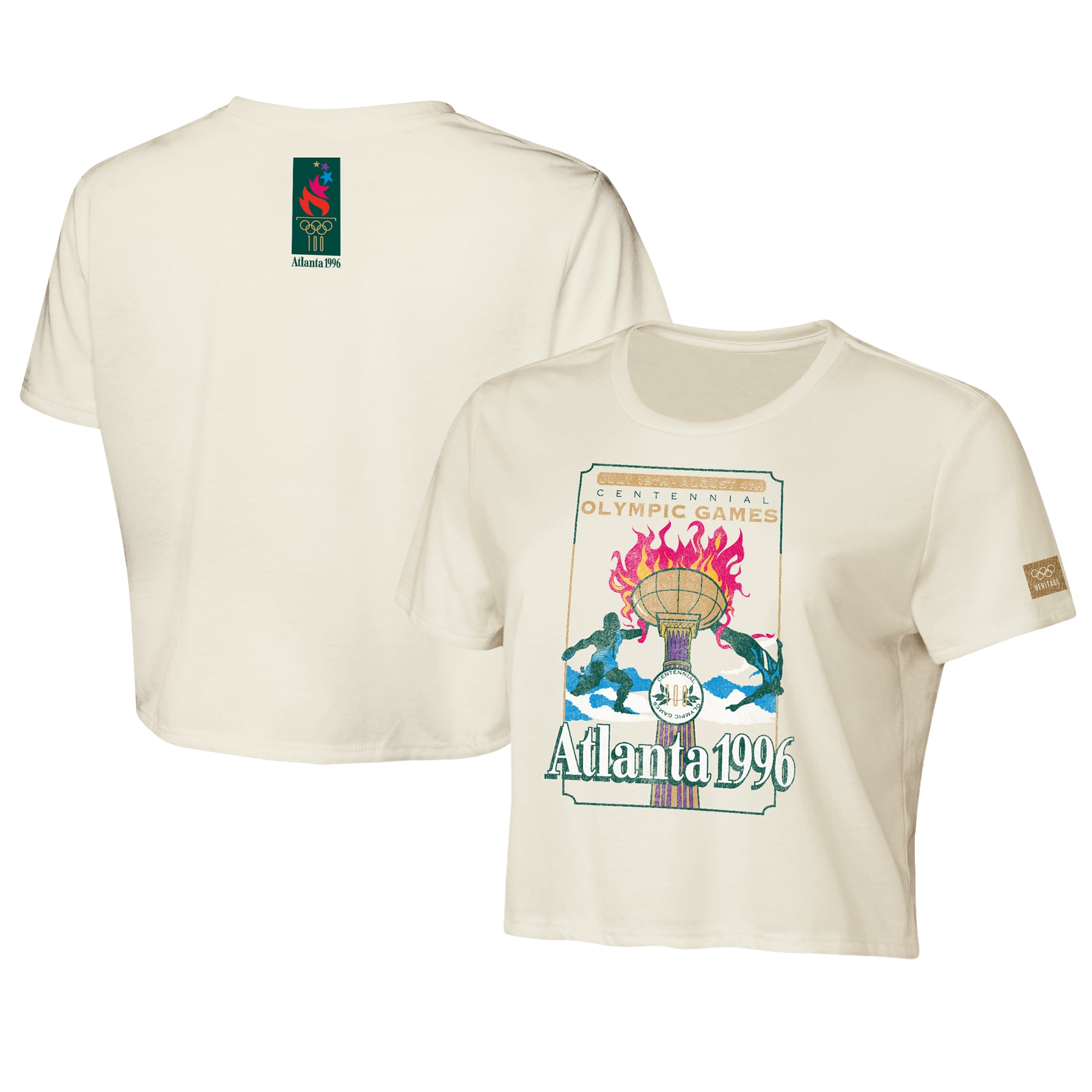 T-shirt court Outerstuff Cream pour femme, ambiance centenaire des Jeux olympiques d'été d'Atlanta 1996