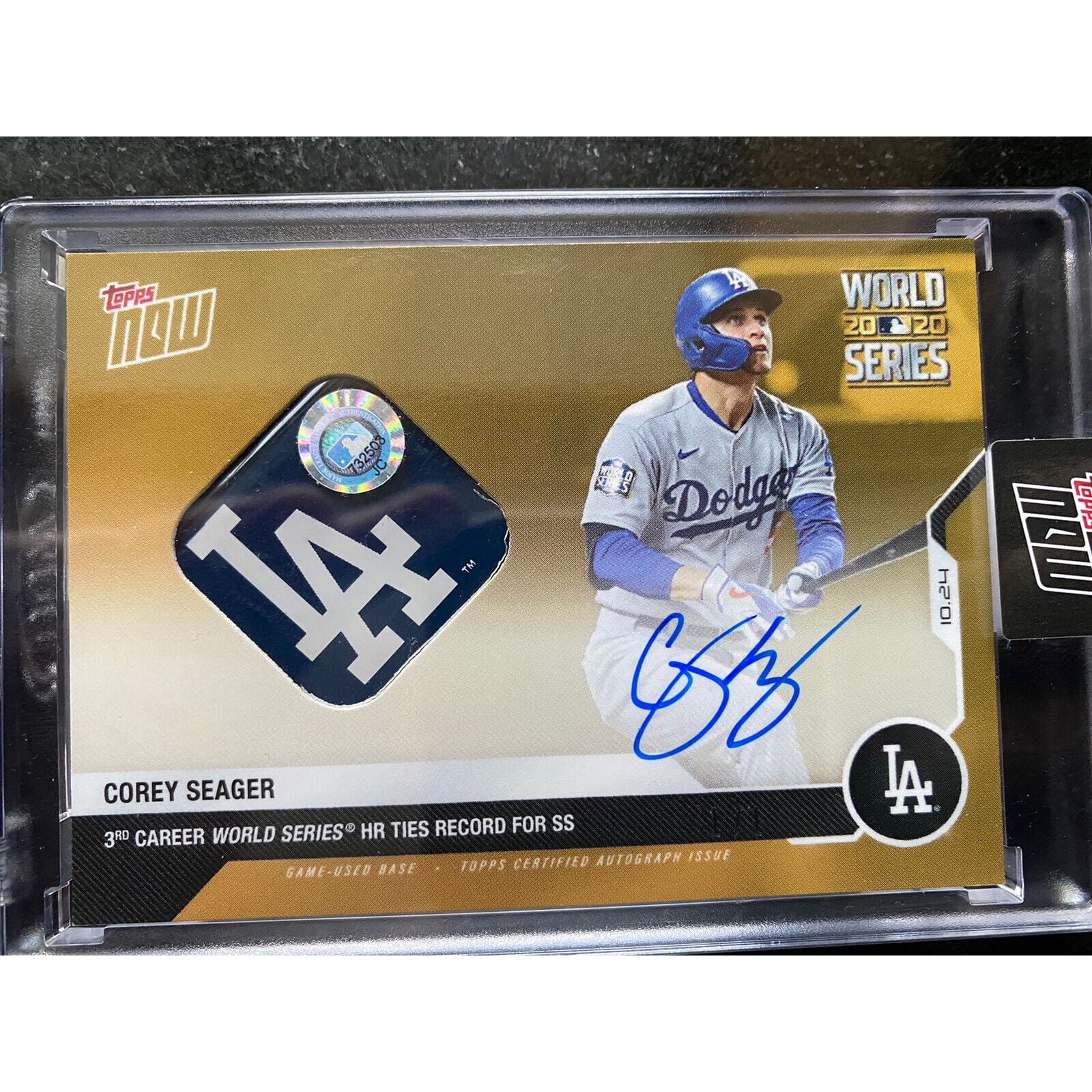 On-Card Auto-Relic # to 1 Corey Seager MLB TOPPS NOW Card 463D WS 