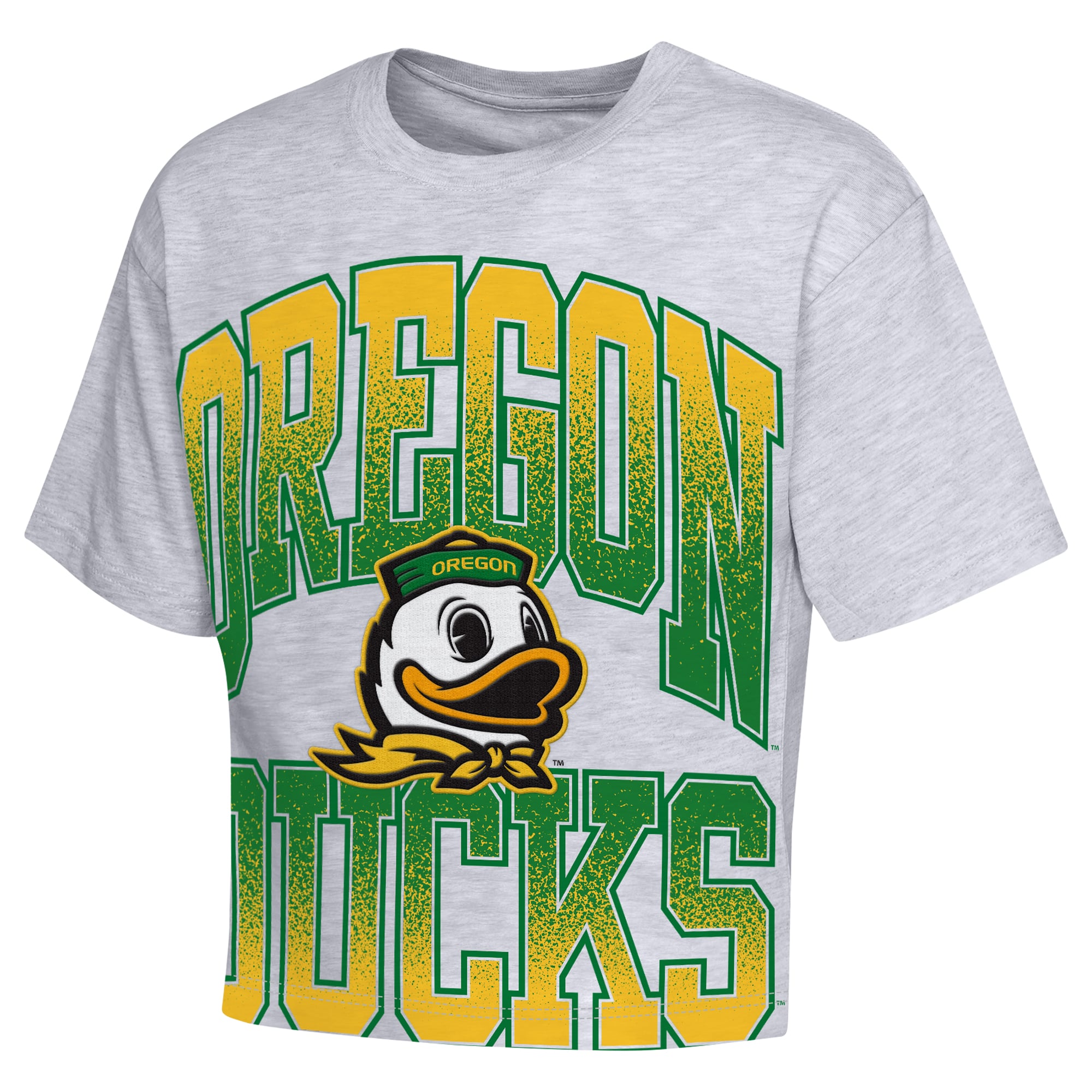 Girls Youth Outerstuff Heather Gray Oregon Ducks Big Team Energy Cropped Boxy T-Shirt