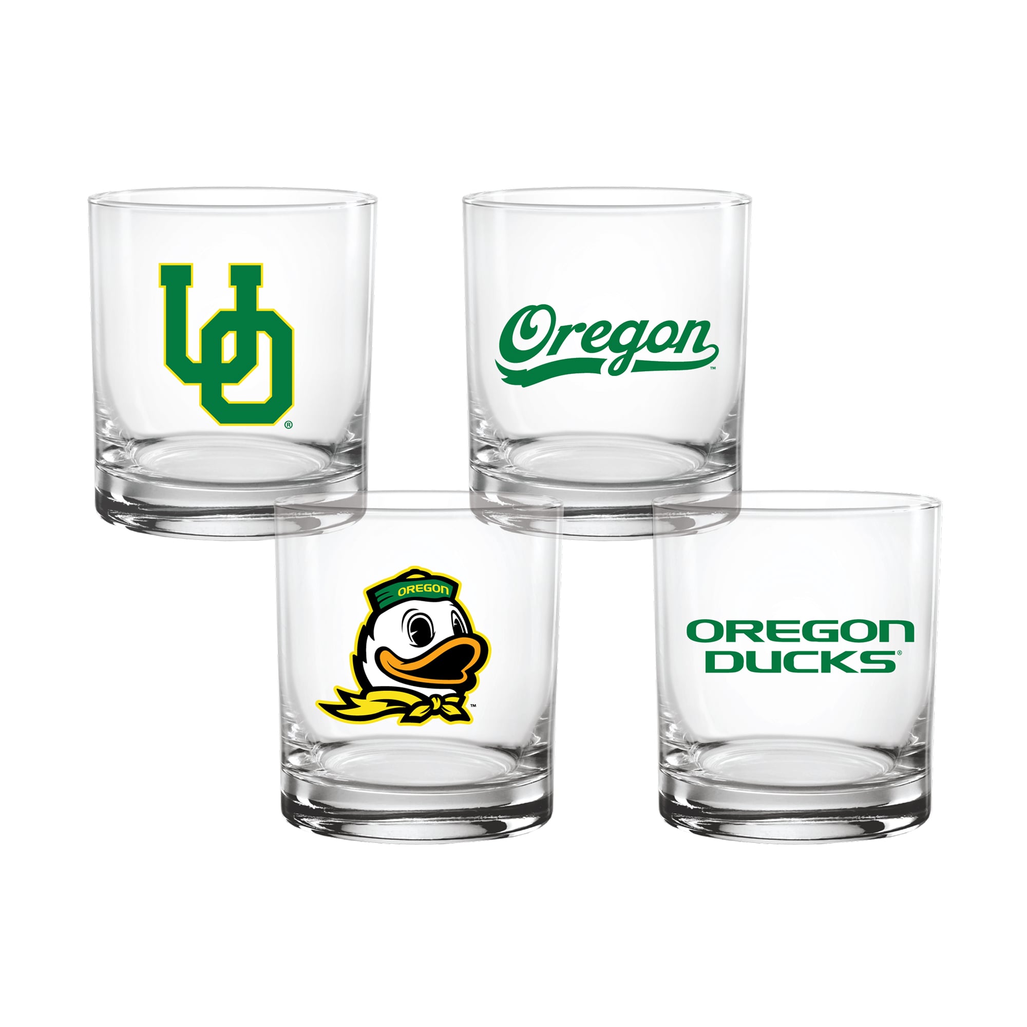 Indigo Falls  Oregon Ducks Core 4-Pack Collectors Rocks Glass Set