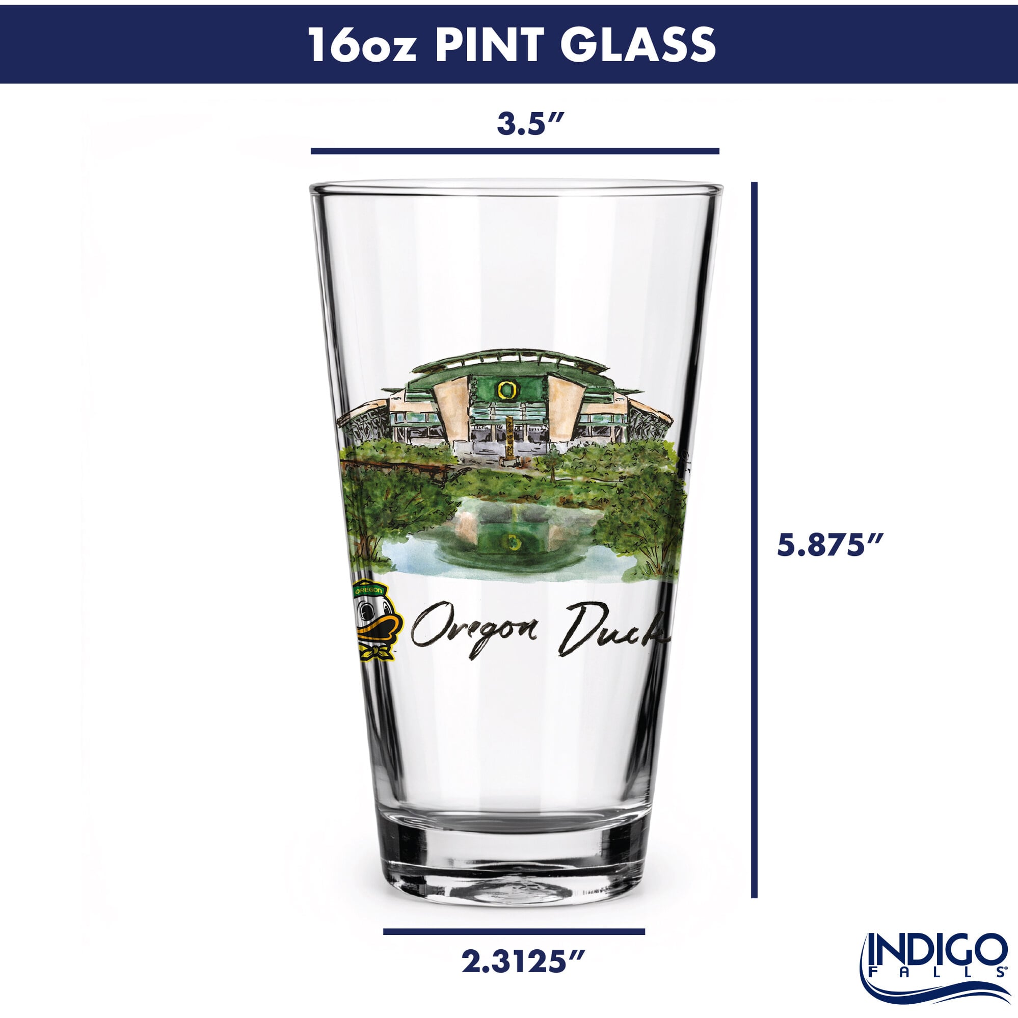 Indigo Falls  Oregon Ducks Laura Wilcox Mascot Pint Glass Set of 2