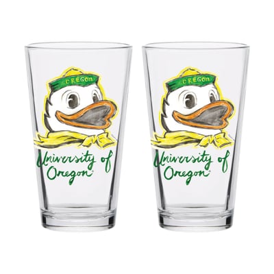 Ensemble de 2 verres à bière à l'effigie de la mascotte Laura Wilcox, des Oregon Ducks d'Indigo Falls