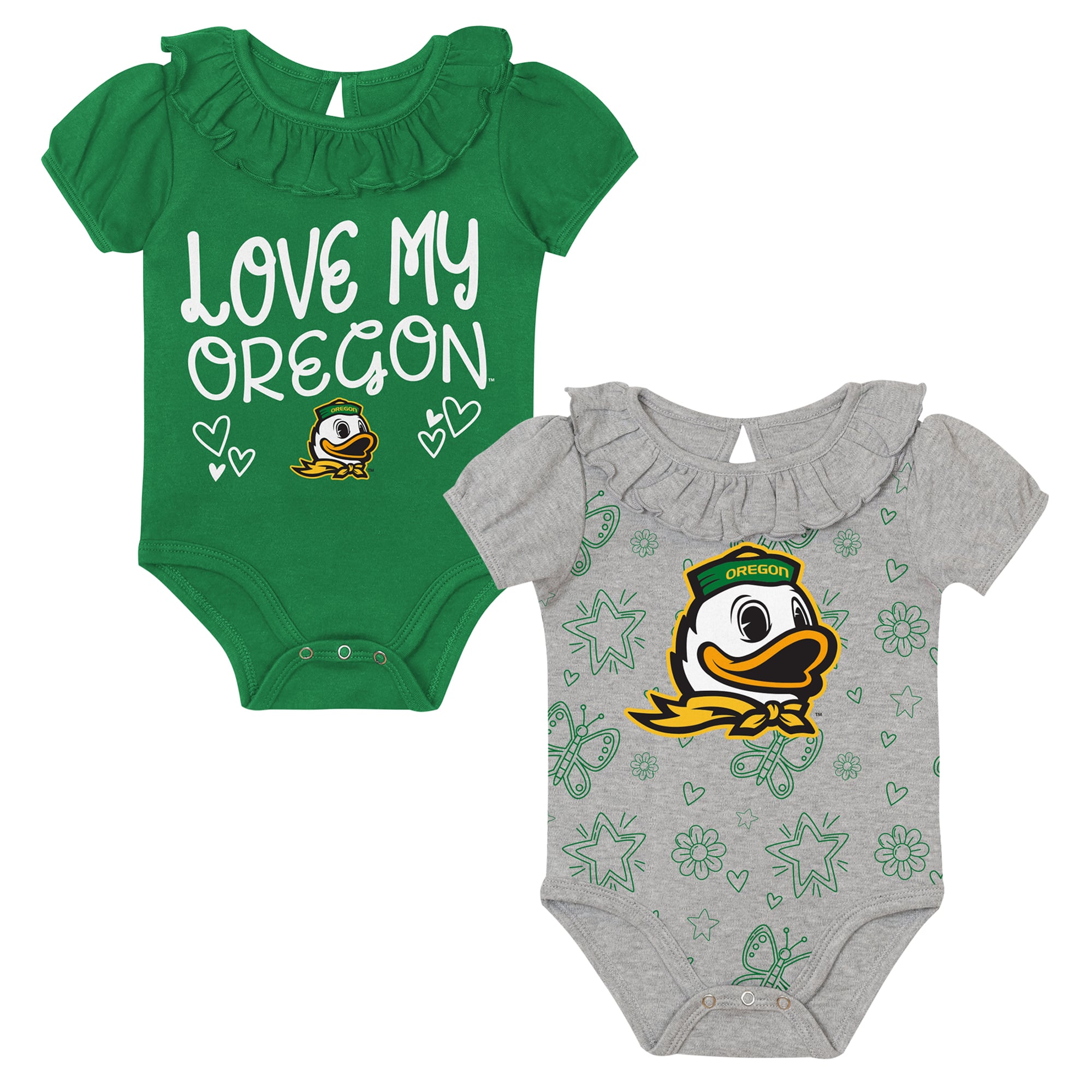 Infant Outerstuff Green/Gray Oregon Ducks Two-Pack Playtime Ruffle Bodysuit Set