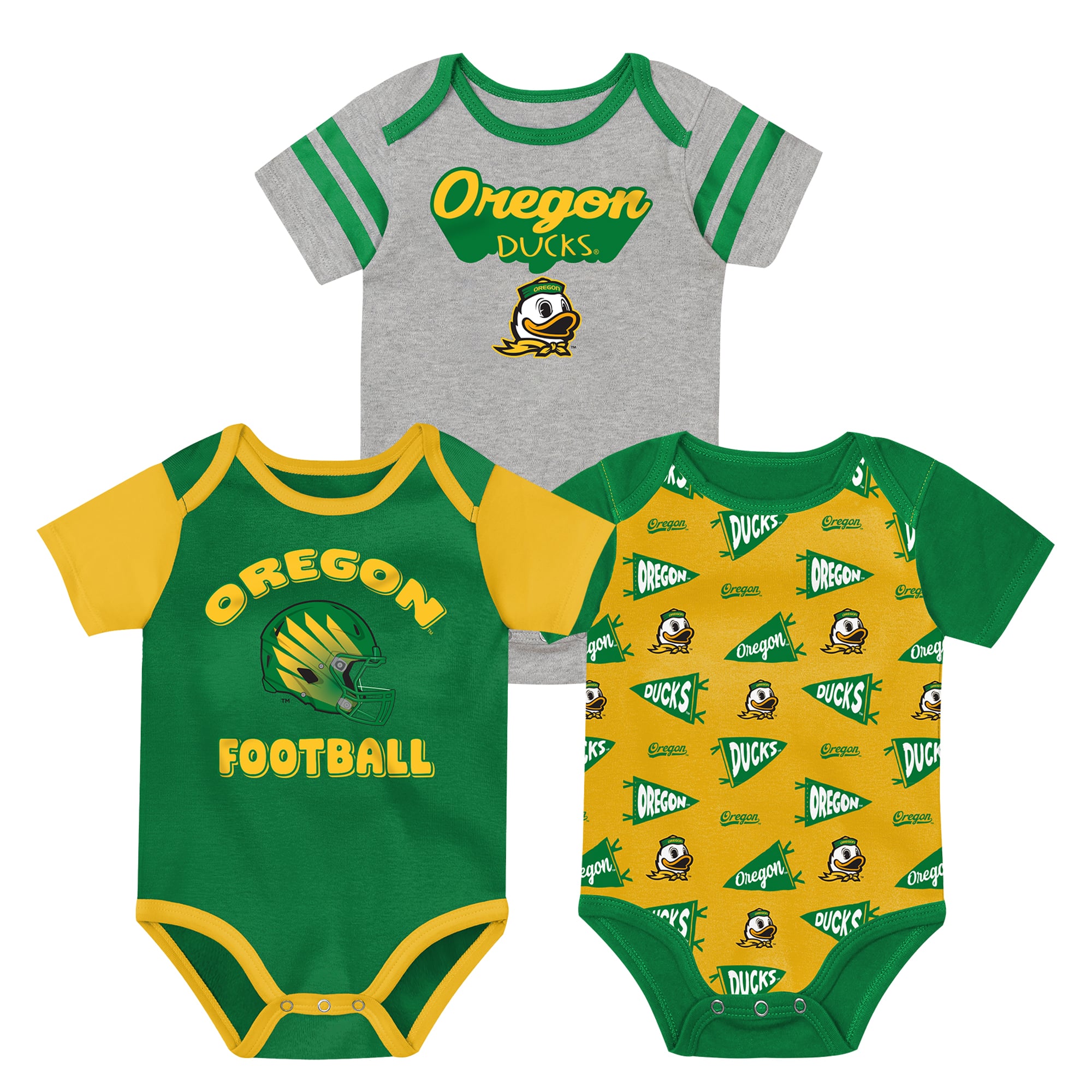 Infant Outerstuff Green/Yellow/Gray Oregon Ducks Star Player Three-Piece Bodysuit Set