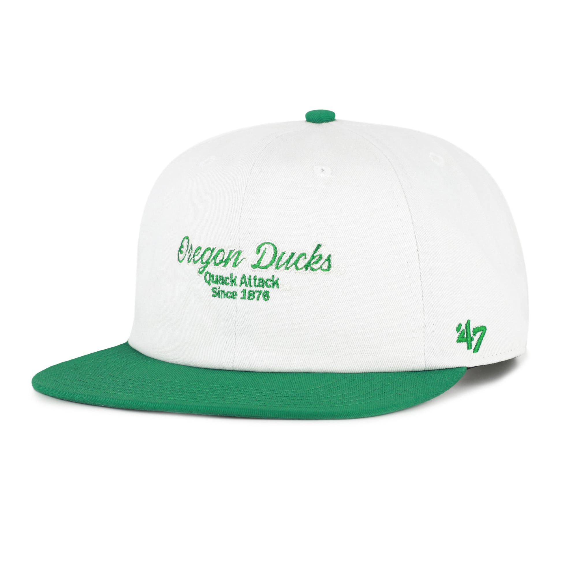 Men's '47 White/Green Oregon Ducks Script Stack Relaxed Captain Adjustable Hat