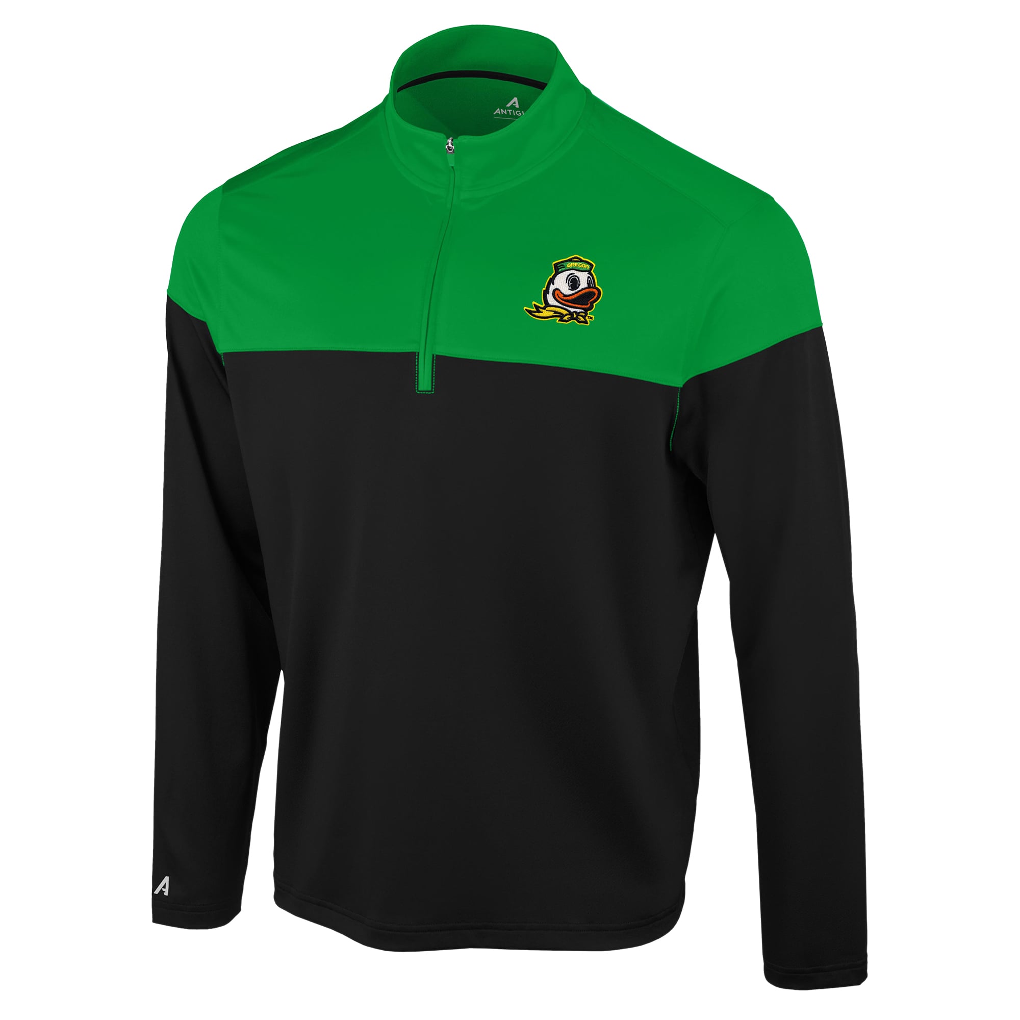 Pull à col zippé Antigua noir pour homme, motif Oregon Ducks Hinder Colorblock.