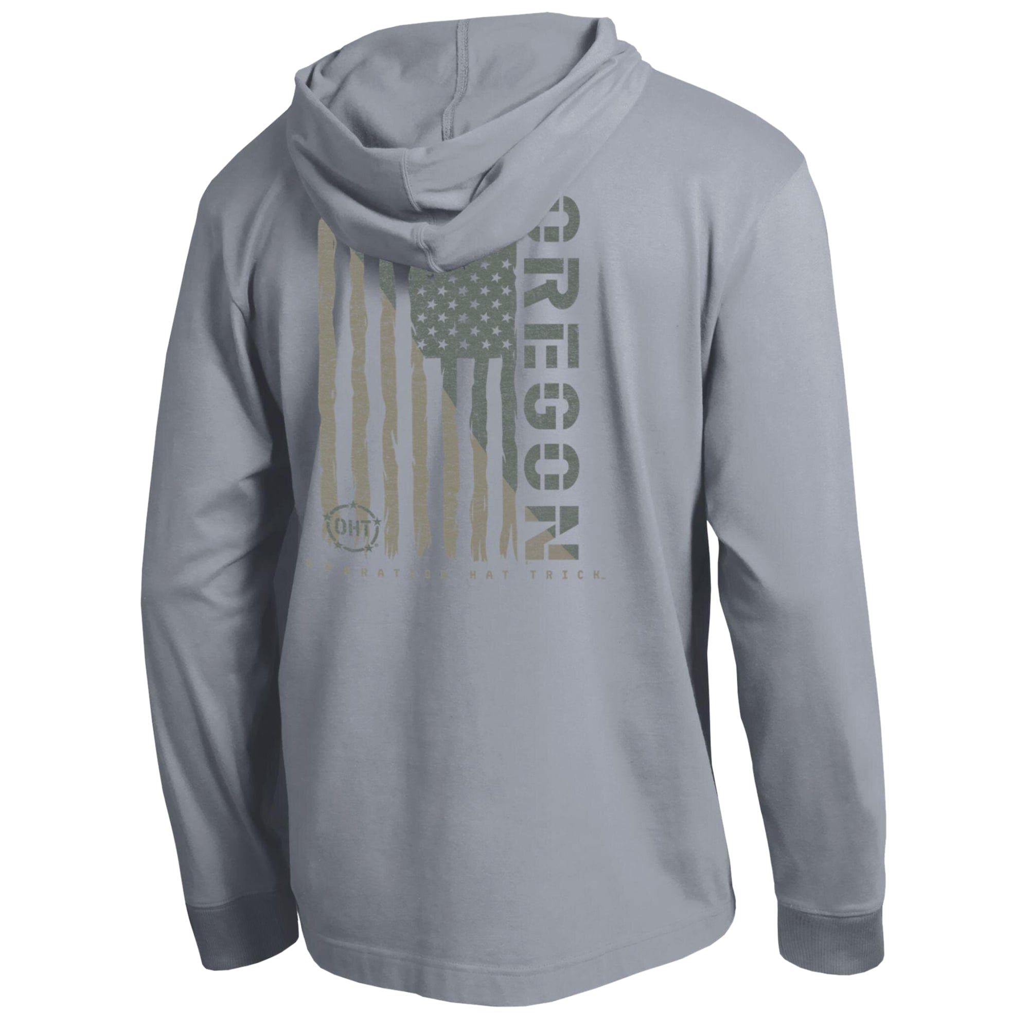 Men's Champion Gray Oregon Ducks Operation Hat Trick Flag Hooded Long Sleeve T-Shirt