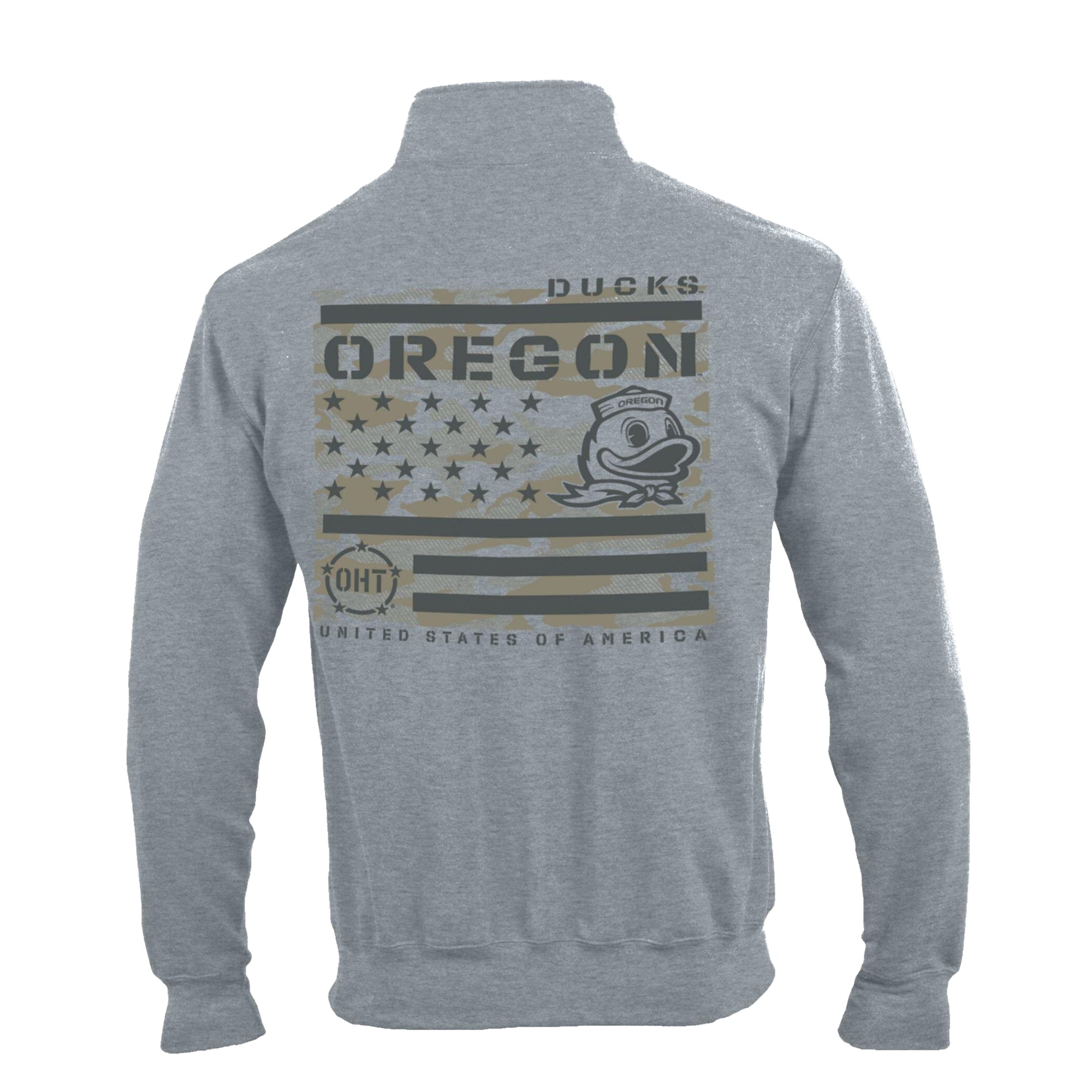Pull-over à col zippé Champion gris Oregon Ducks Operation Hat Trick Flag en polaire Powerblend pour homme
