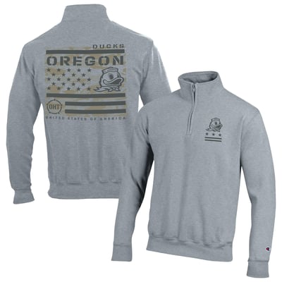  Oregon Ducks Champion Operation Hat Trick Flag Powerblend Fleece Quarter-Zip Pullover - Gray