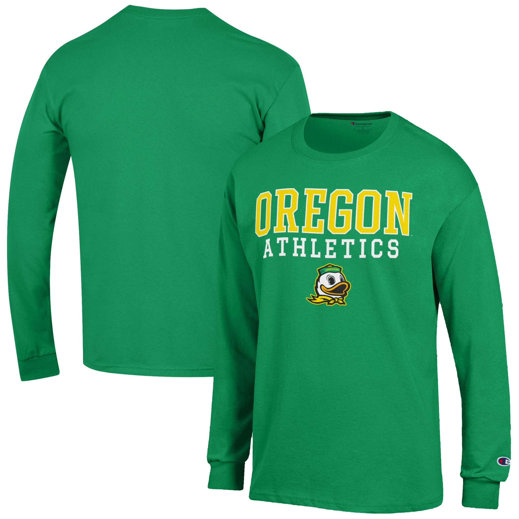 Men's Champion Green Oregon Ducks Athletics Logo Stack Long Sleeve T-Shirt