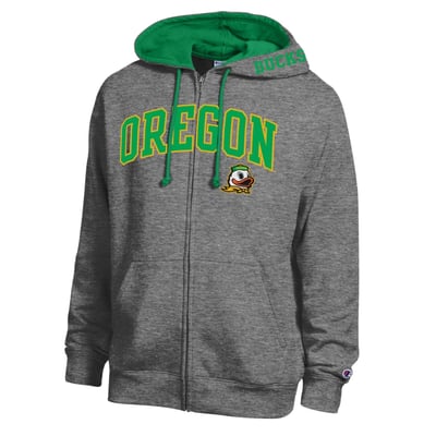 Oregon Ducks Champion Arch Logo Full-Zip Fleece Hoodie - Heather Charcoal
