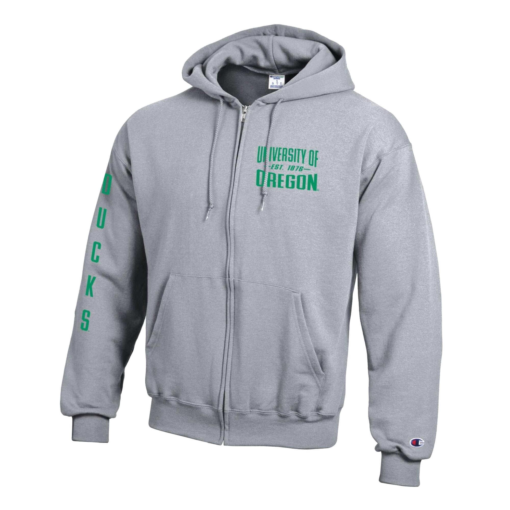 Men's Champion  Heather Gray Oregon Ducks Varsity Powerblend Full-Zip Fleece Hoodie