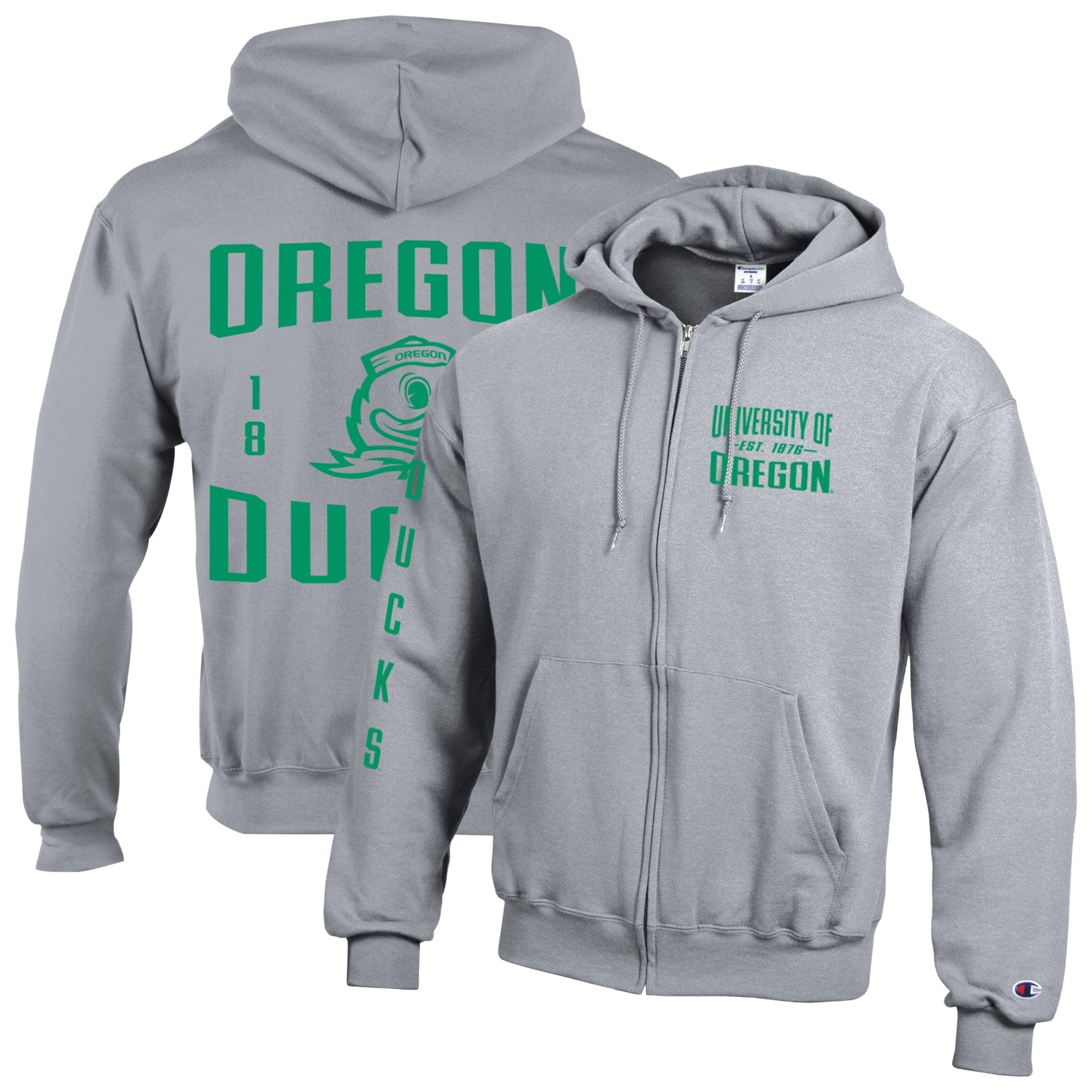 Men's Champion Heather Gray Oregon Ducks Varsity Powerblend Full-Zip Fleece Hoodie