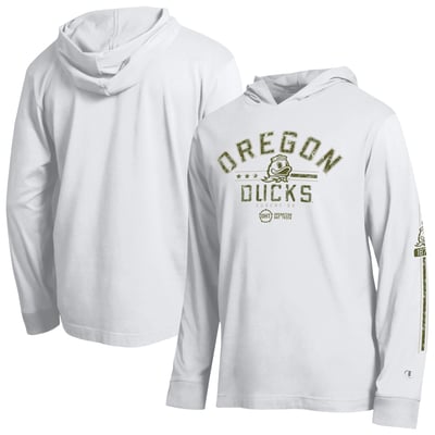  Oregon Ducks Champion Operation Hat Trick Sleeve Line Hooded Long Sleeve T-Shirt - White
