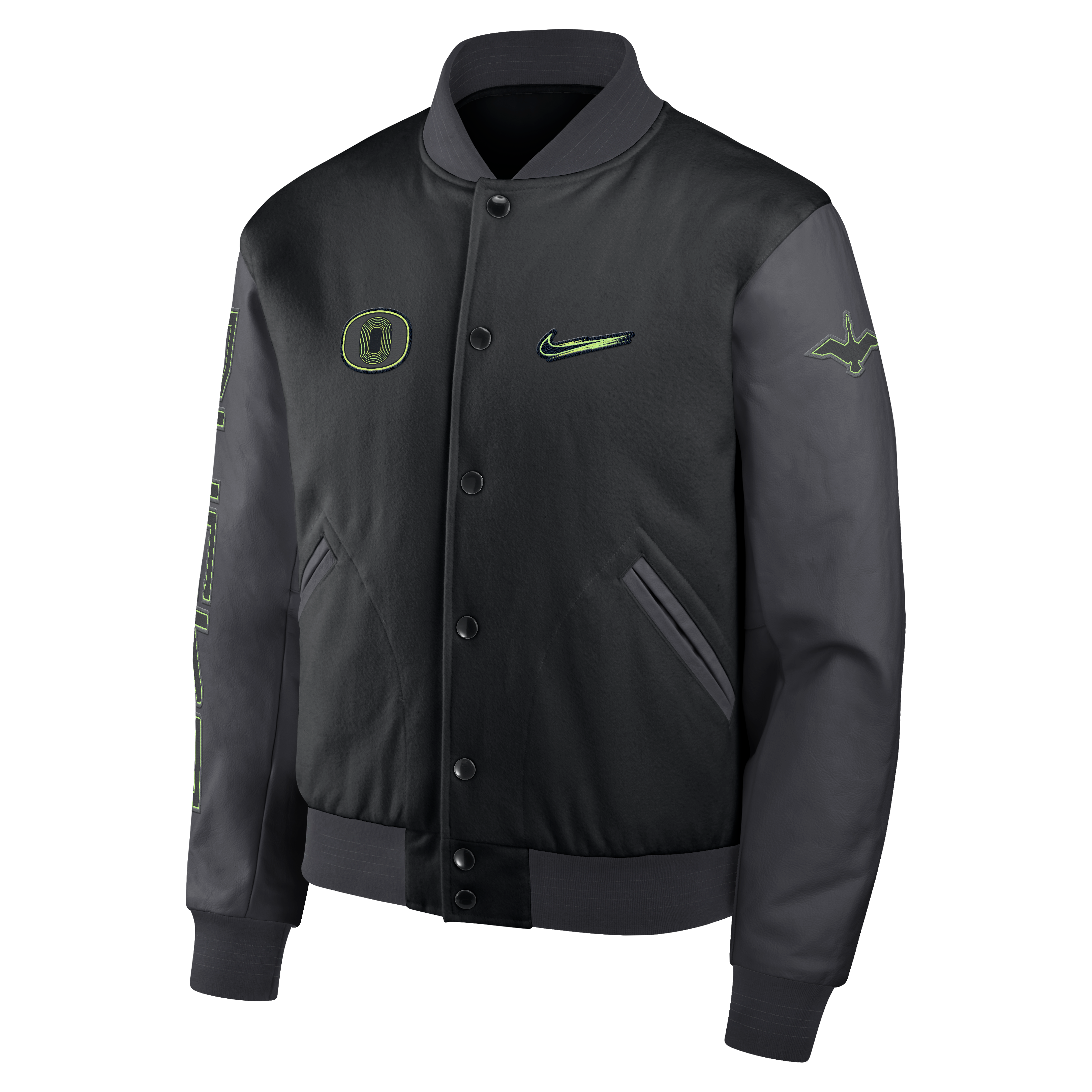 Veste universitaire Nike Oregon Ducks Origin of Speed ​​noire pour homme, fermeture à boutons-pression.