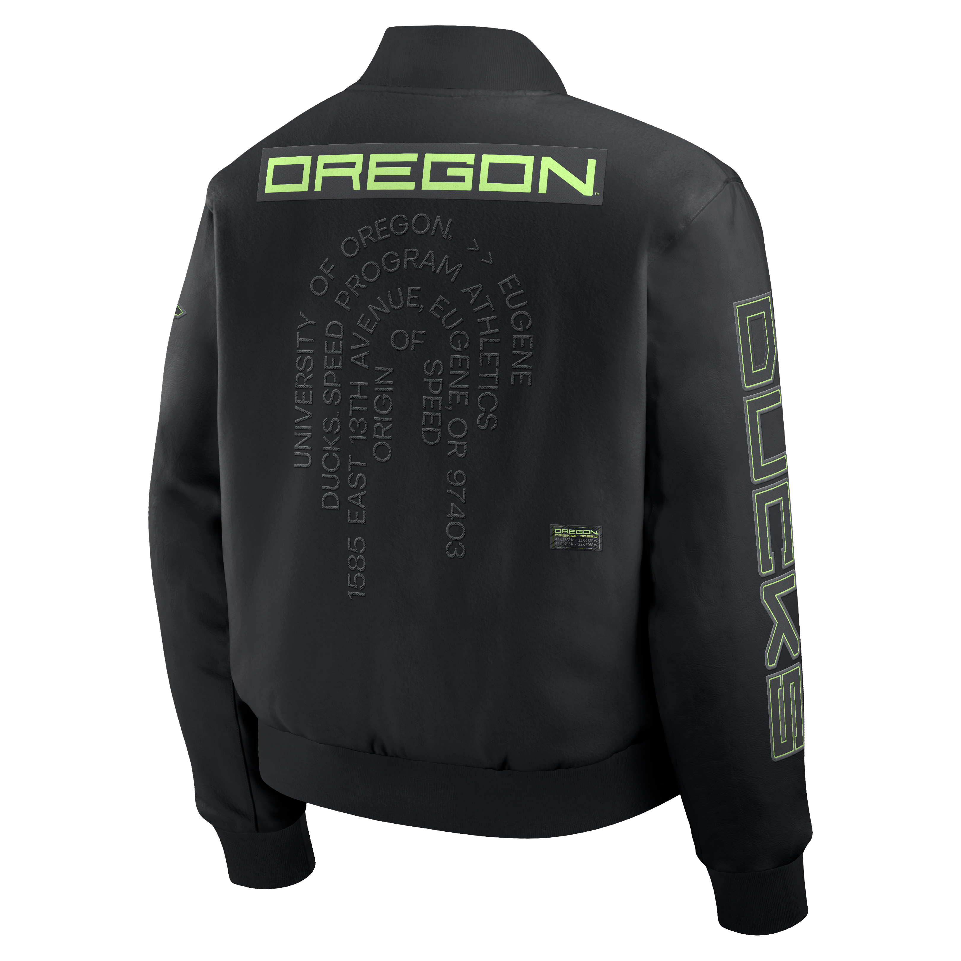 Veste universitaire Nike Oregon Ducks Origin of Speed ​​noire pour homme, fermeture à boutons-pression.
