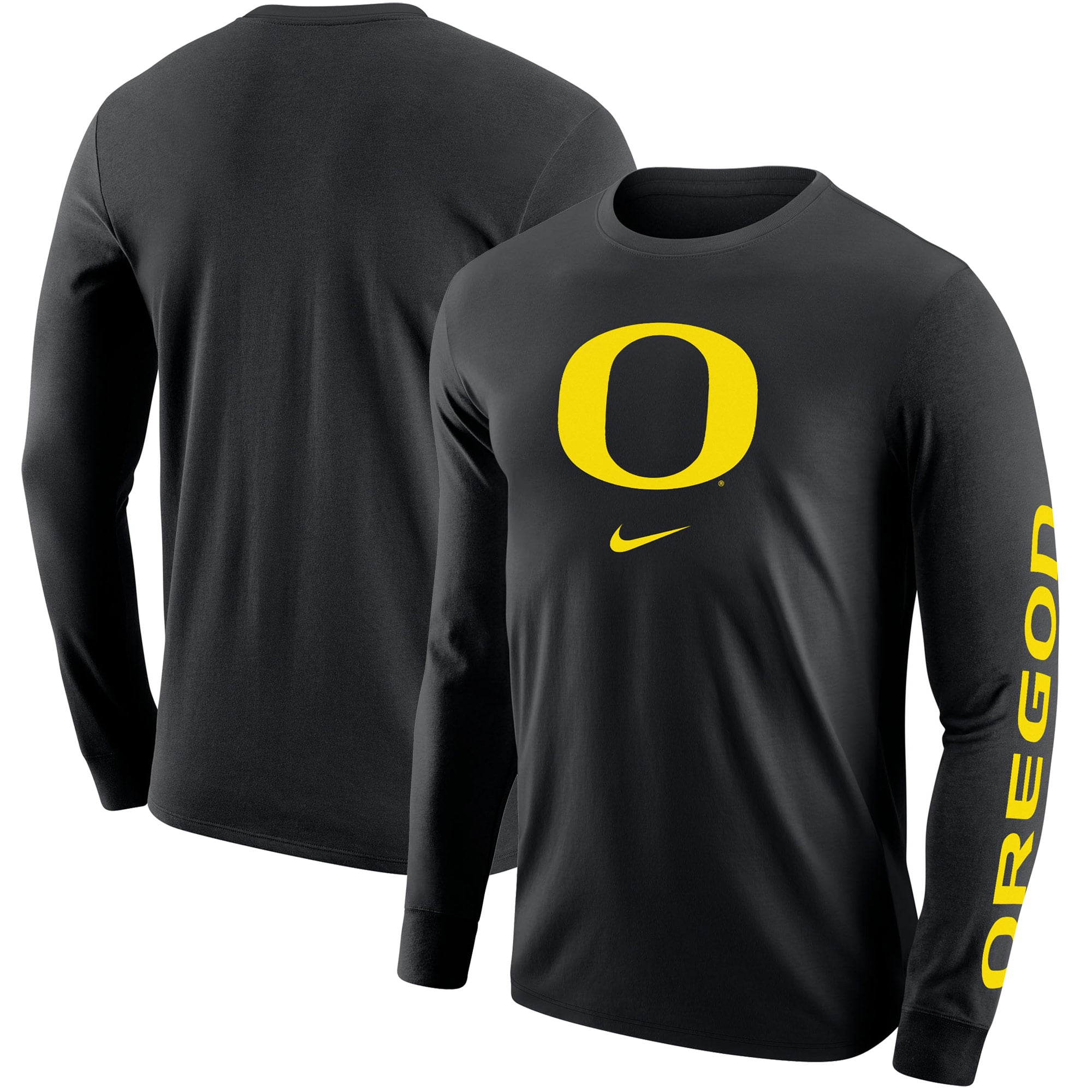 Men's Nike Black Oregon Ducks Team Lockup 2-Hit Long Sleeve T-Shirt