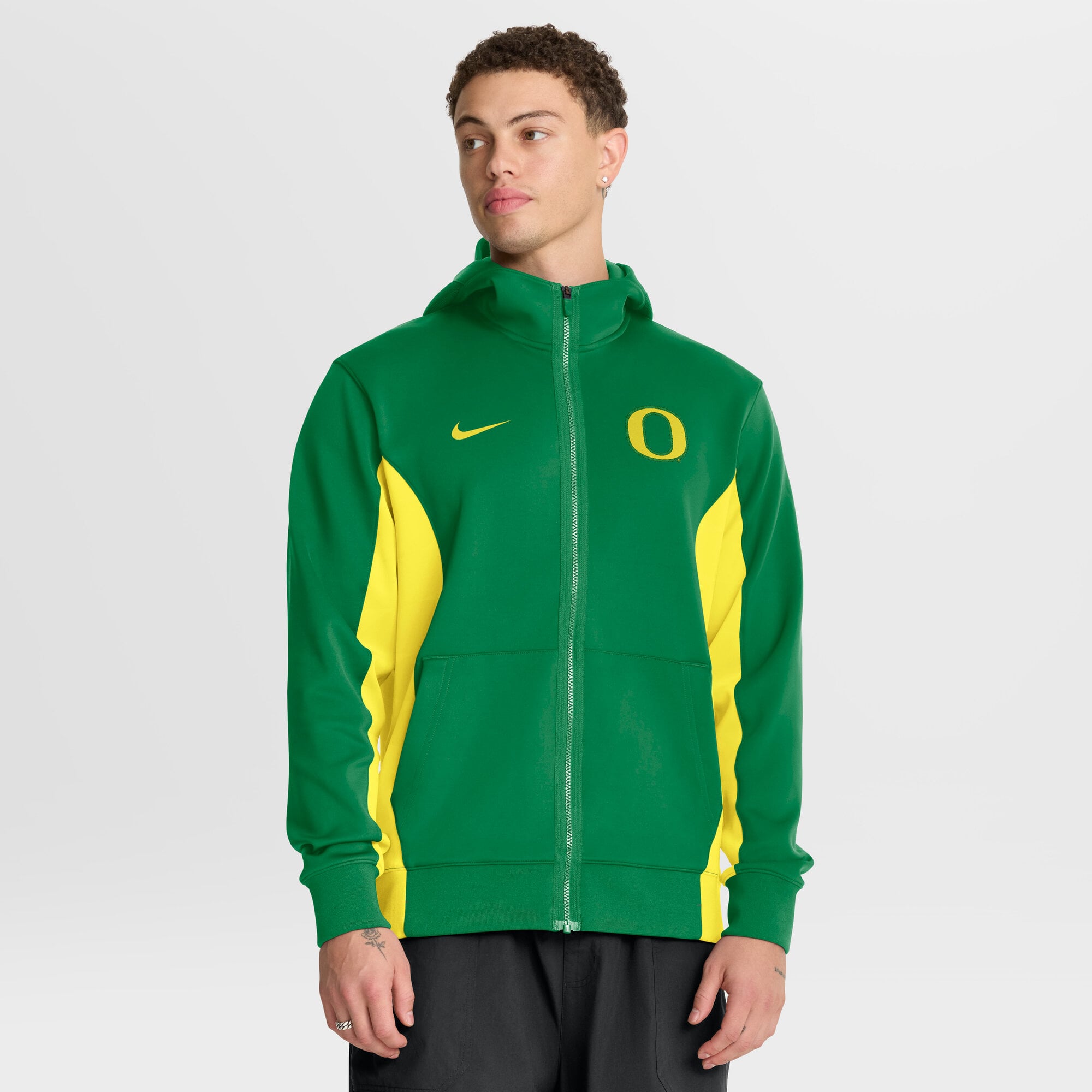 Veste à capuche zippée Nike verte et jaune Oregon Ducks Courtside Game Dri-FIT pour homme