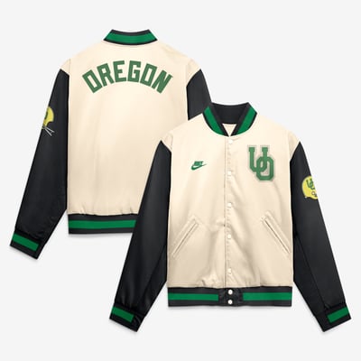  Oregon Ducks Nike Legacy Full-Snap Bomber Jacket - Natural/Black