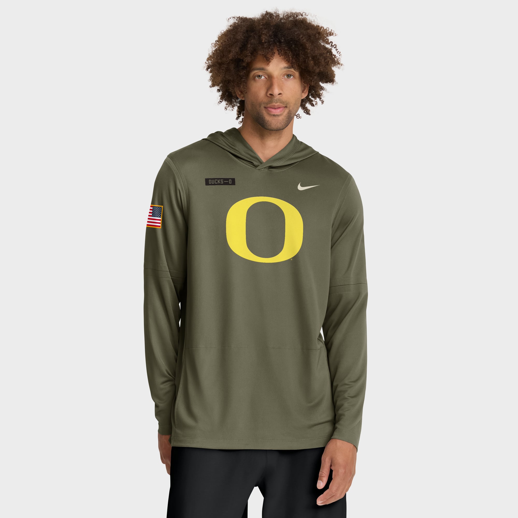 T-shirt à capuche et manches longues Nike Olive Oregon Ducks 2025 Military Appreciation Dri-FIT pour homme
