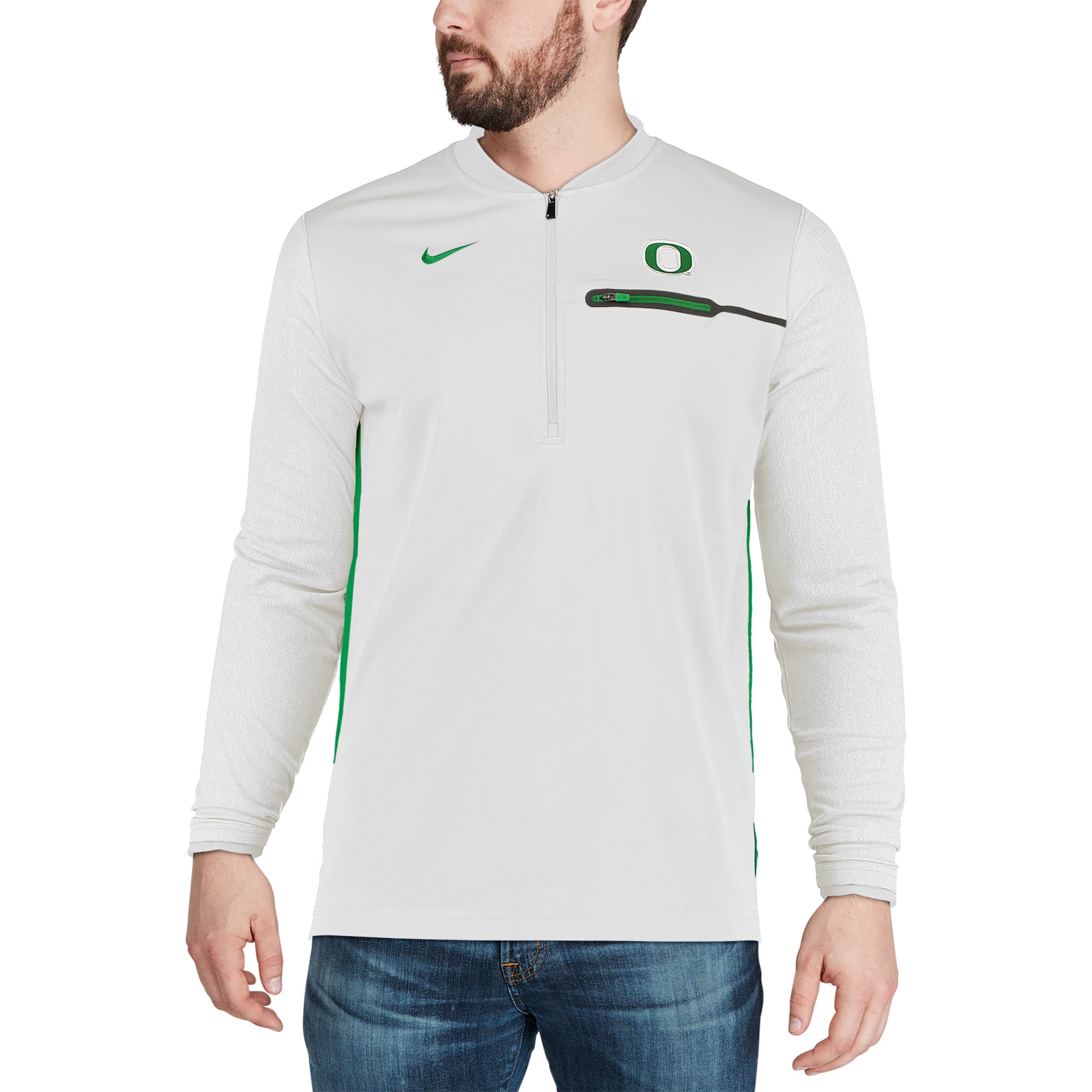 Men's Nike White Oregon Ducks Coaches Sideline Half-Zip Jacket