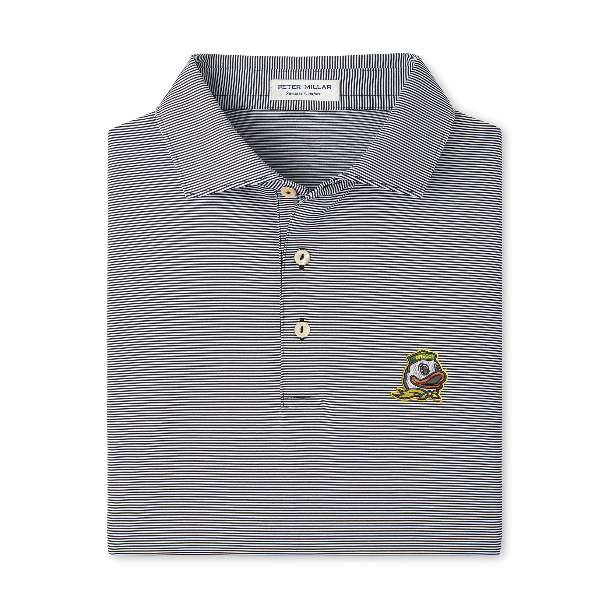 Polo Peter Millar pour homme, noir, rayures jubilé, en jersey stretch Oregon Ducks.