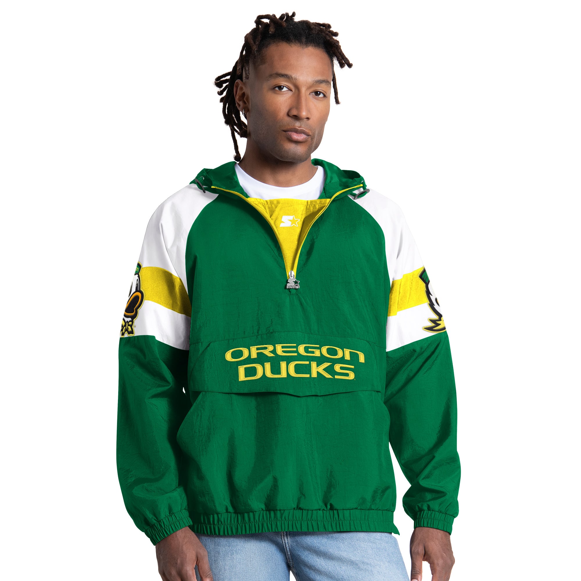 Men's Starter Green Oregon Ducks Street Cut Half-Zip Jacket