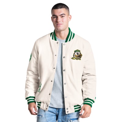 Oregon Ducks Starter Spectator Varsity Full Snap Jacket - White