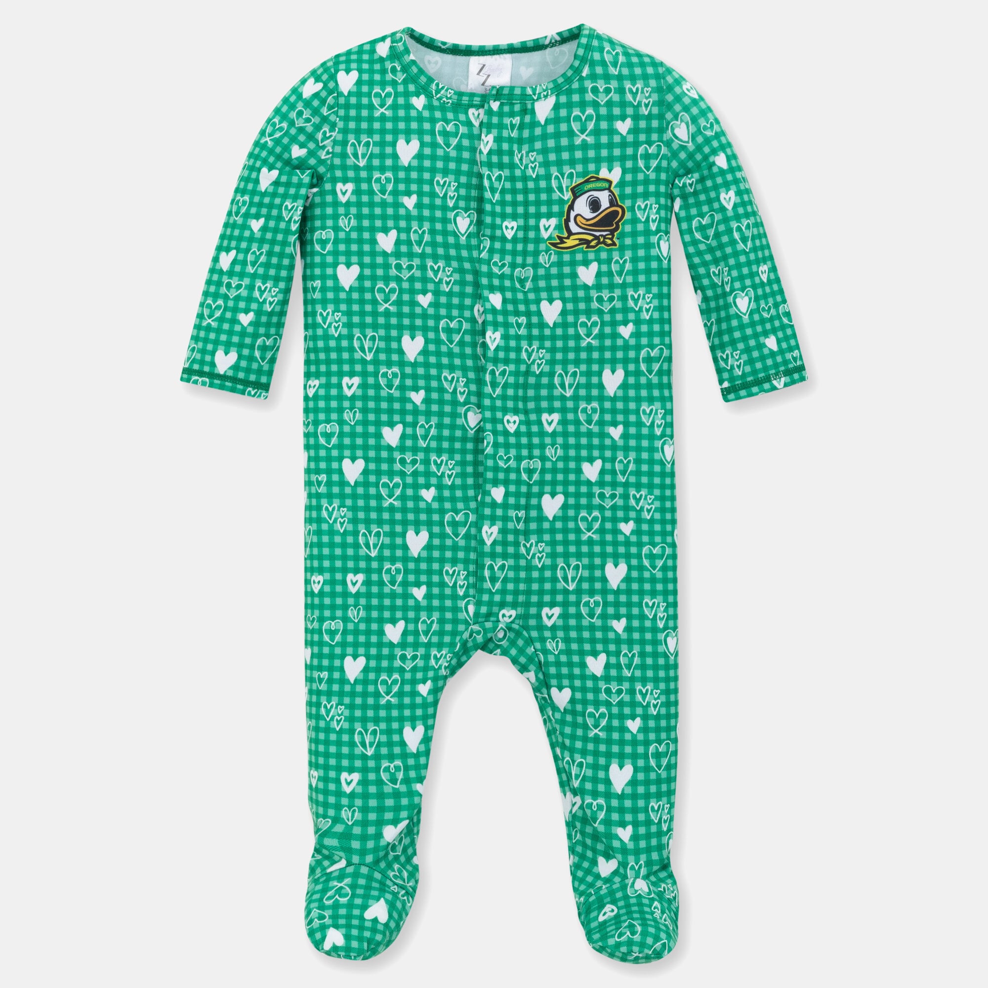 Newborn & Infant ZooZatz Green Oregon Ducks Hearts Magnetic Closure Sleeper