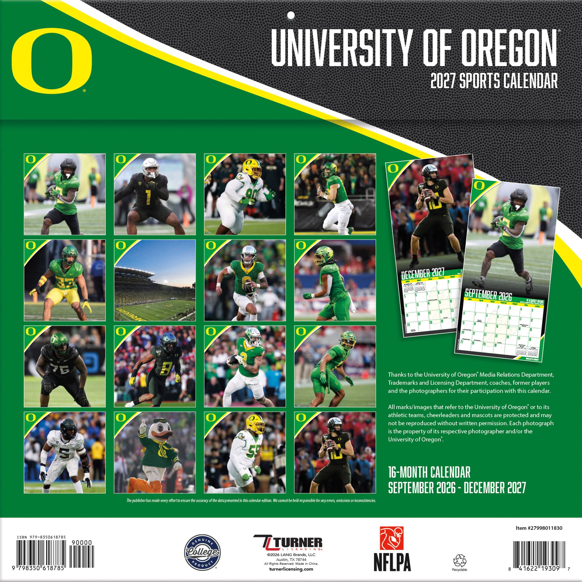 Oregon Ducks 2027 12” x 12” Team Wall Calendar