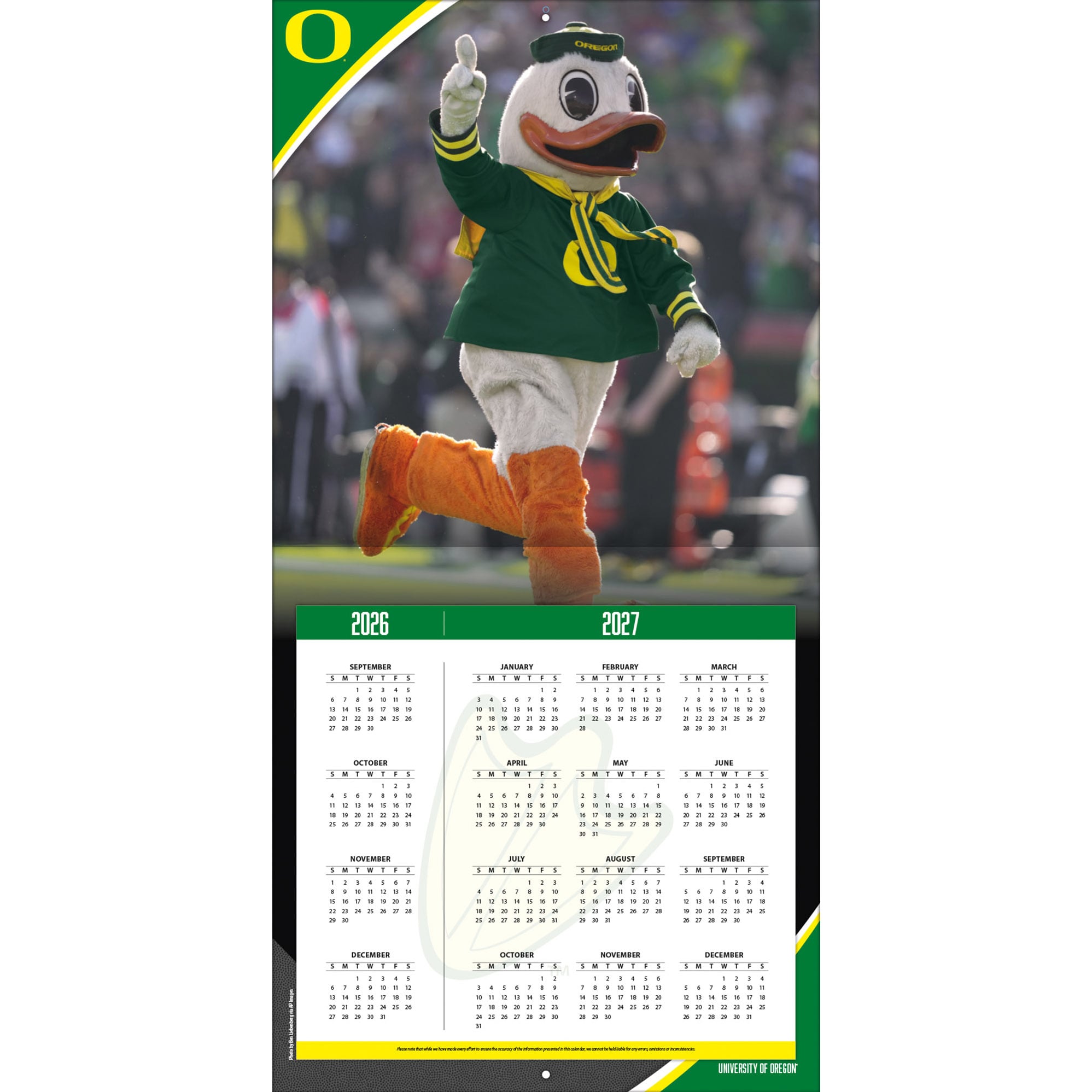Oregon Ducks 2027 12” x 12” Team Wall Calendar