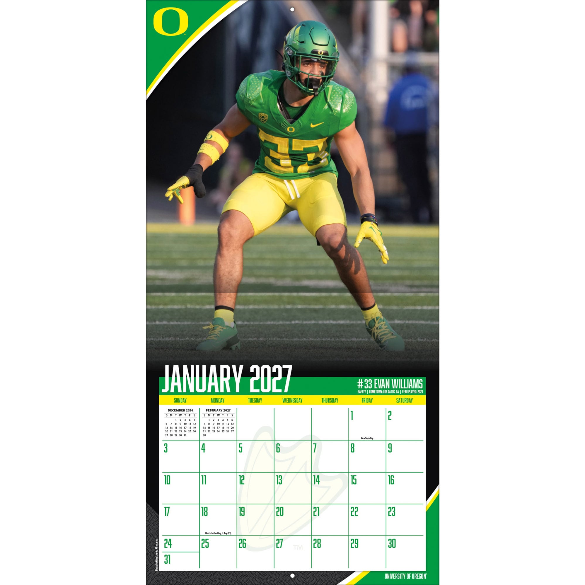 Oregon Ducks 2027 12” x 12” Team Wall Calendar