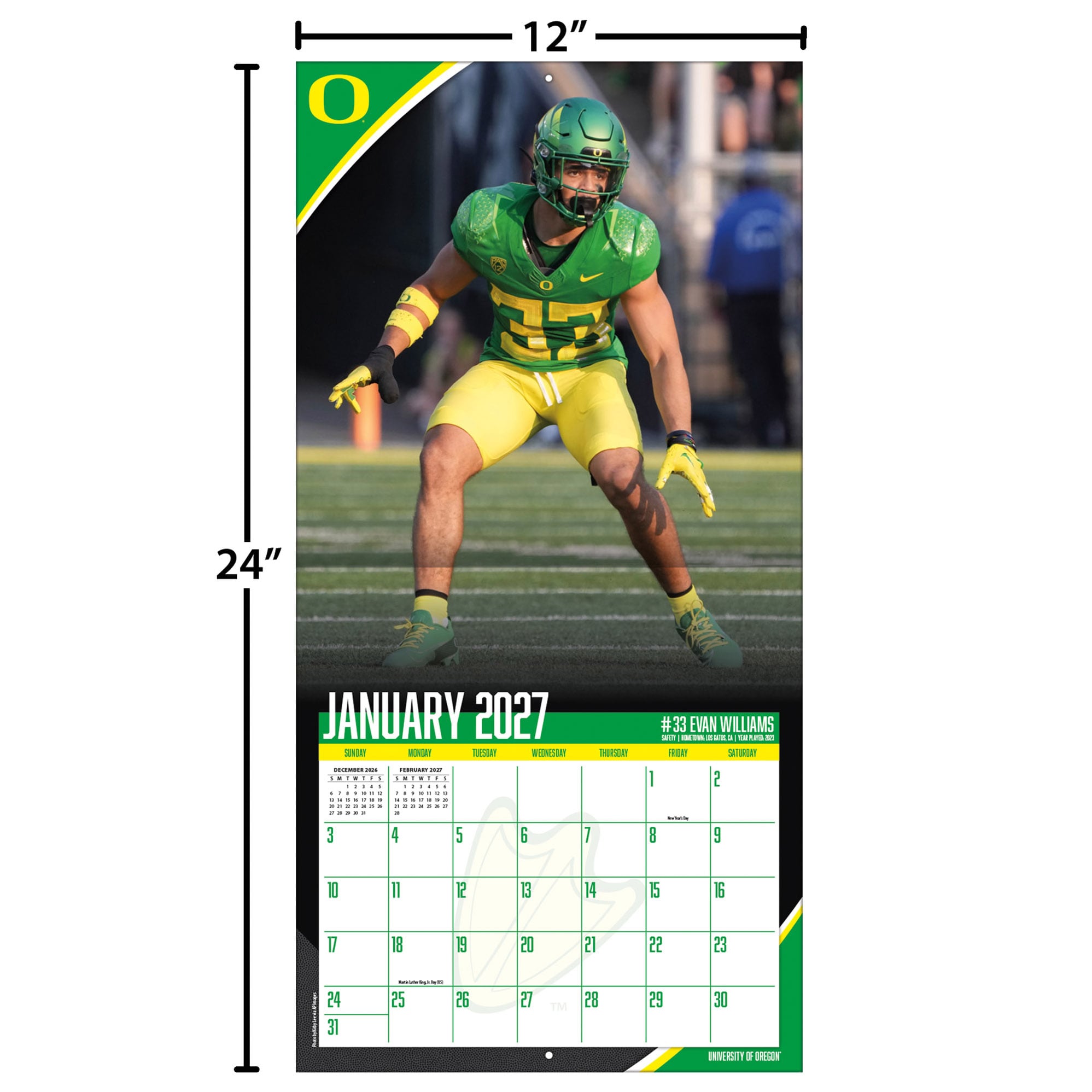 Oregon Ducks 2027 12” x 12” Team Wall Calendar