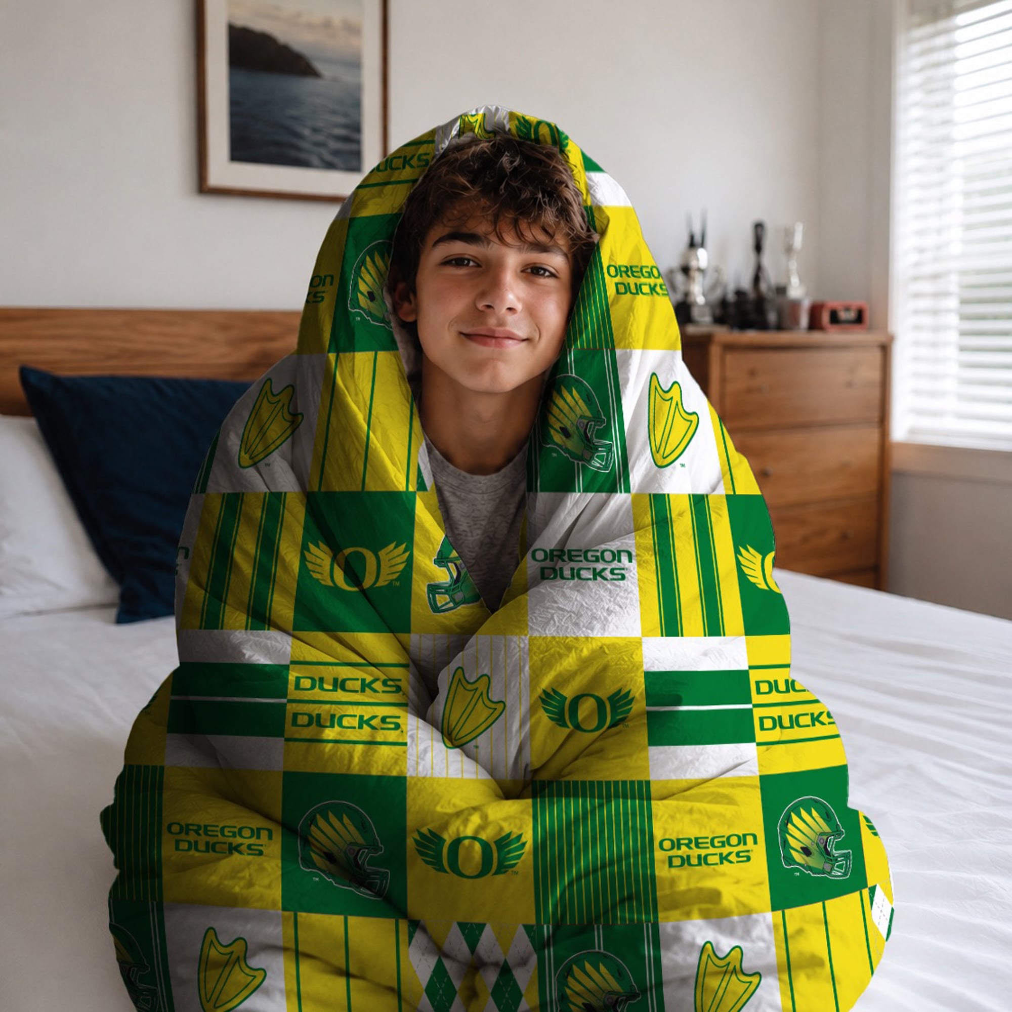 Pegasus Oregon Ducks Patchwork Plaid Three-Piece Full/Queen Bed in a Bag Set