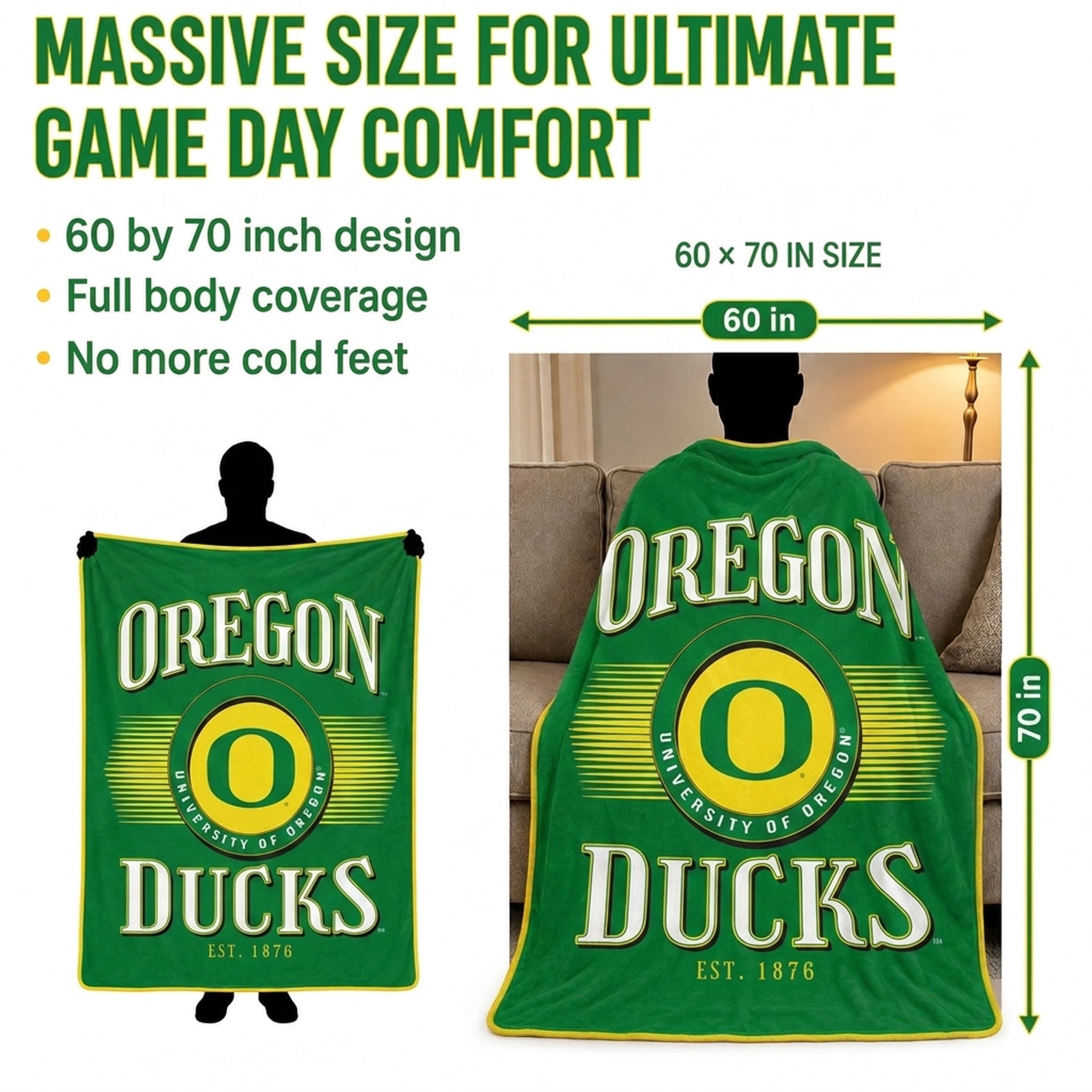 Pegasus Oregon Ducks Spotlight Arch 60" x 70" Ultra Soft Throw Blanket